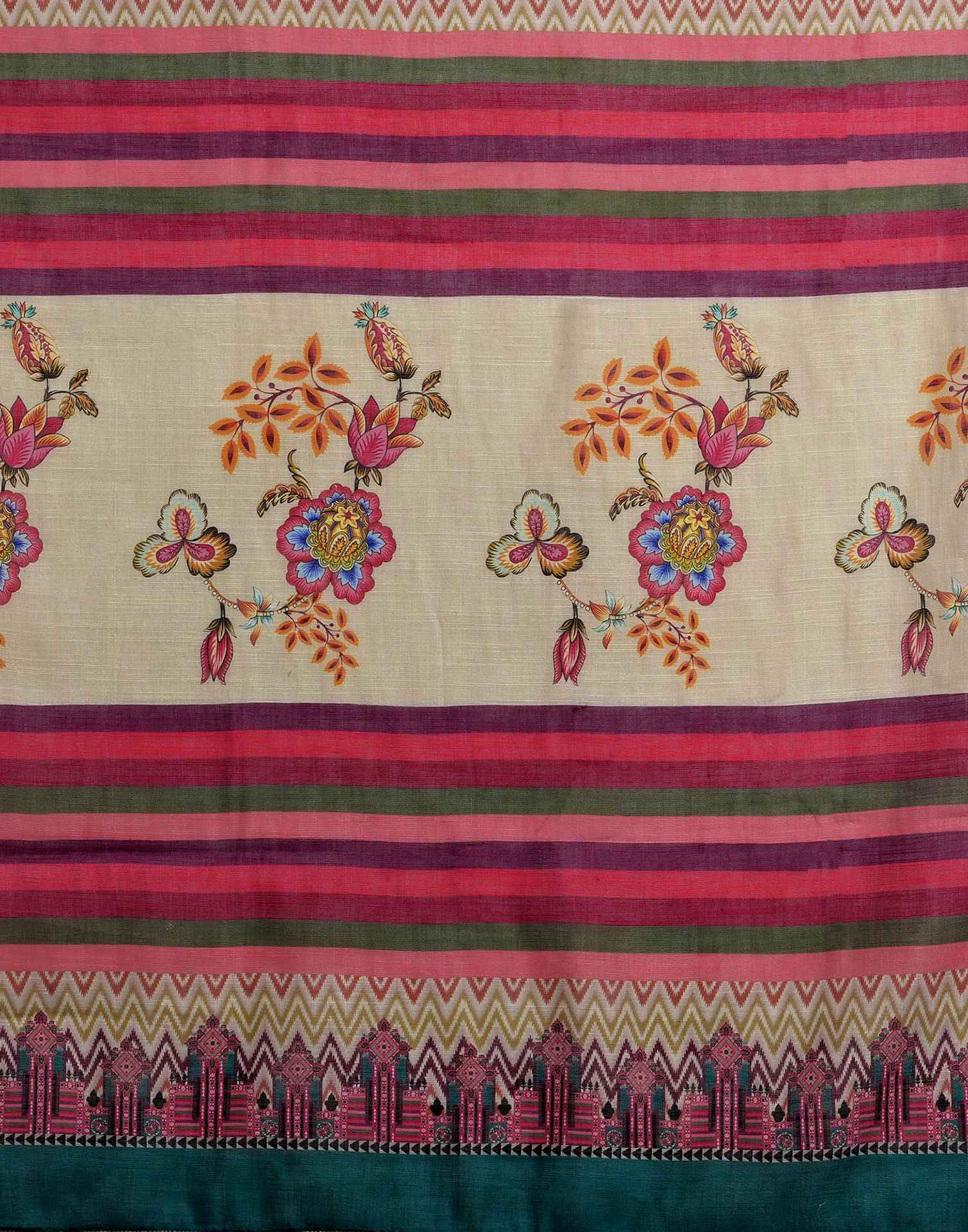 Dusty Beige Linen Woven Printed Saree - Image 9