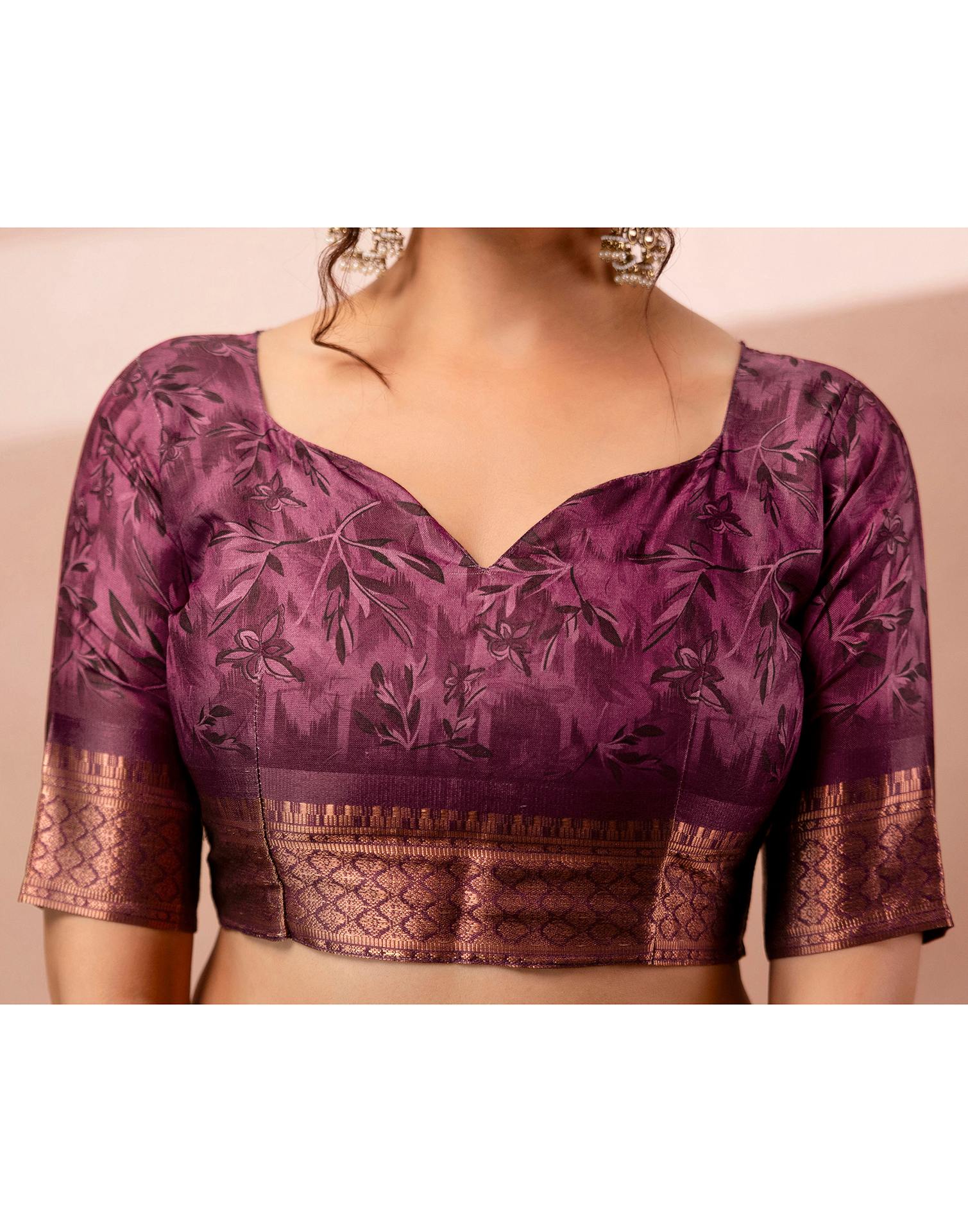 Dusty Beige Silk Printed Woven Border Saree - Image 13