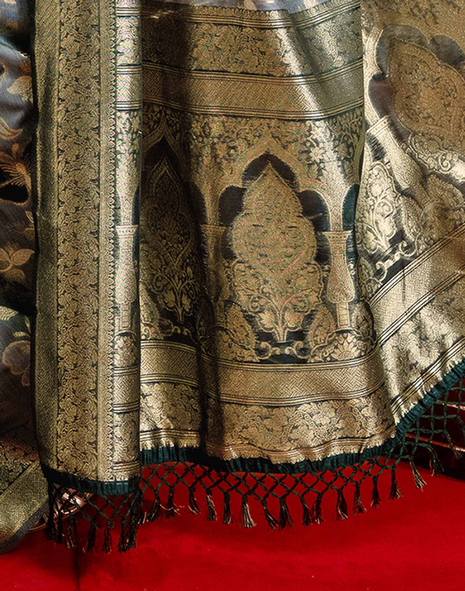 Dusty Blue Chanderi Cotton Woven Banarasi Saree - Image 10