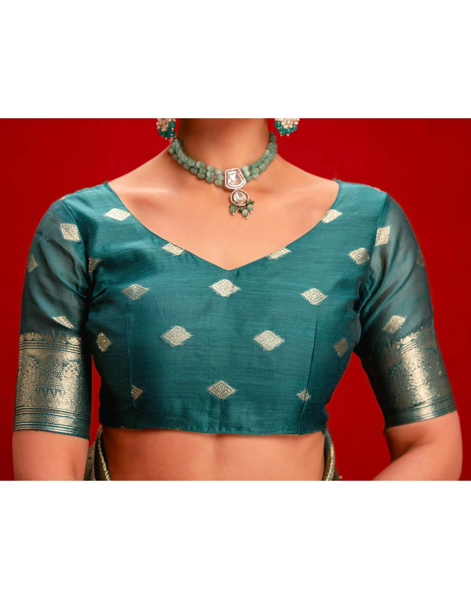 Dusty Blue Chanderi Cotton Woven Banarasi Saree - Image 12