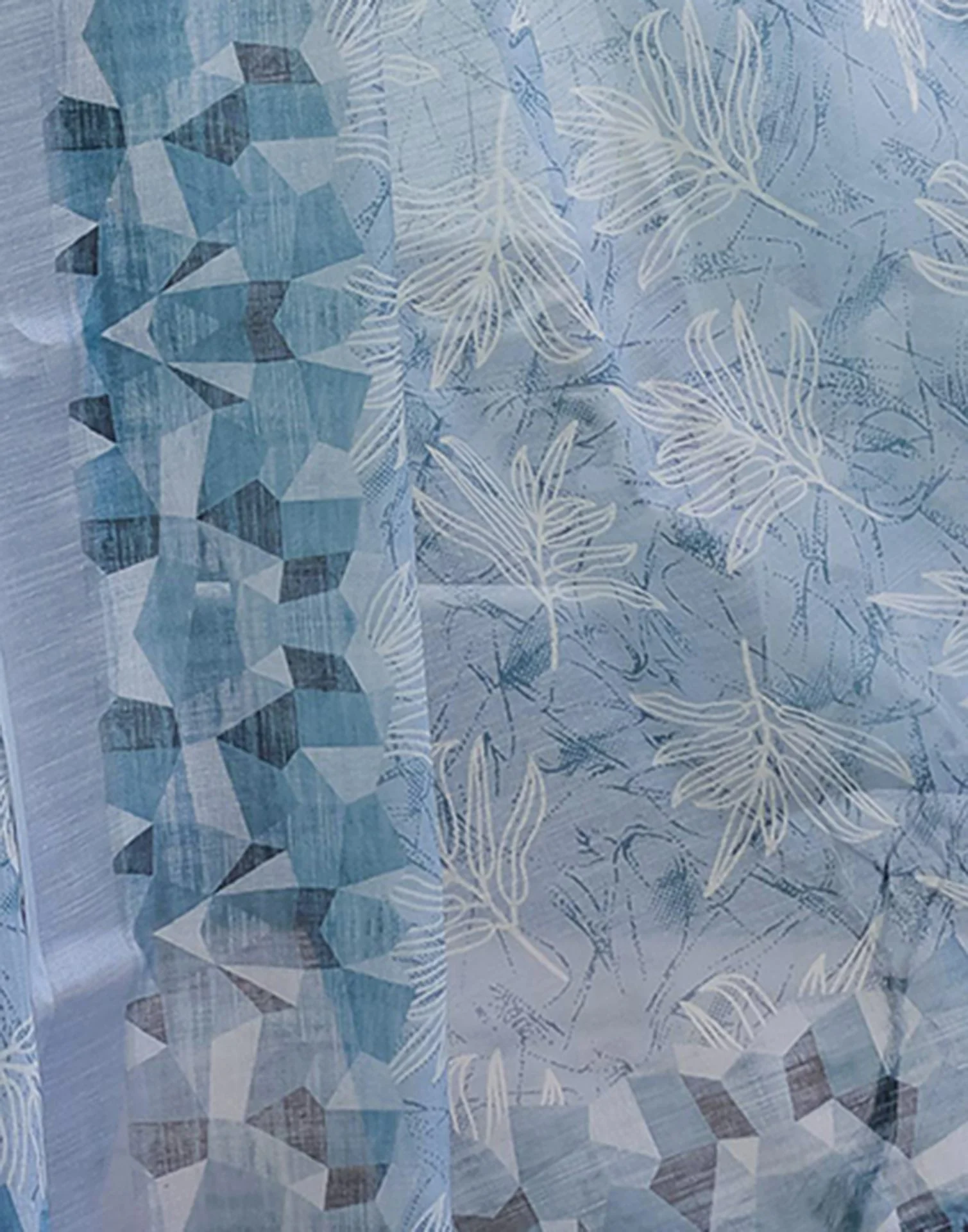 Dusty Blue Linen Printed Saree - Image 7