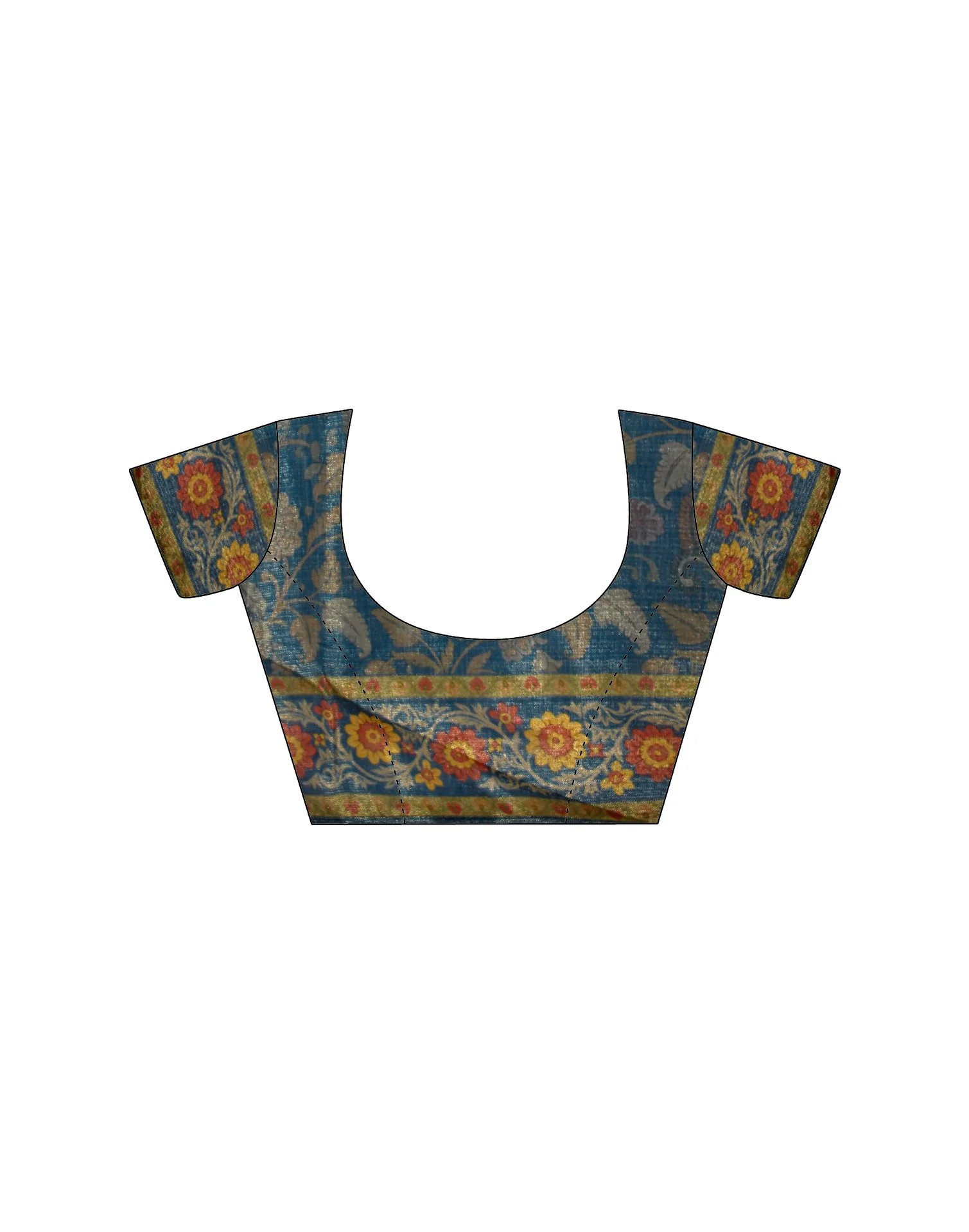 Dusty Blue Shimmer Silk Printed Kalamkari Saree - Image 13