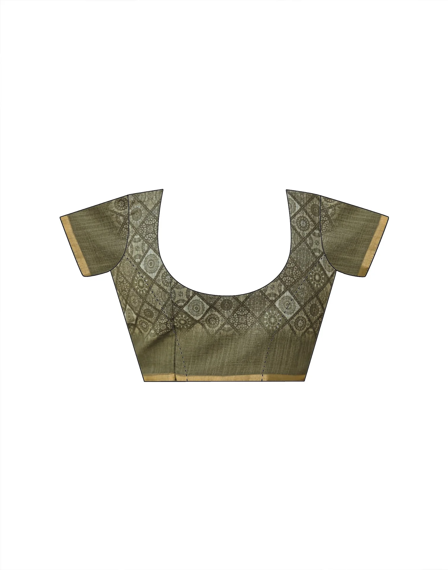 Dusty Green Linen Floral Printed Saree - Image 12