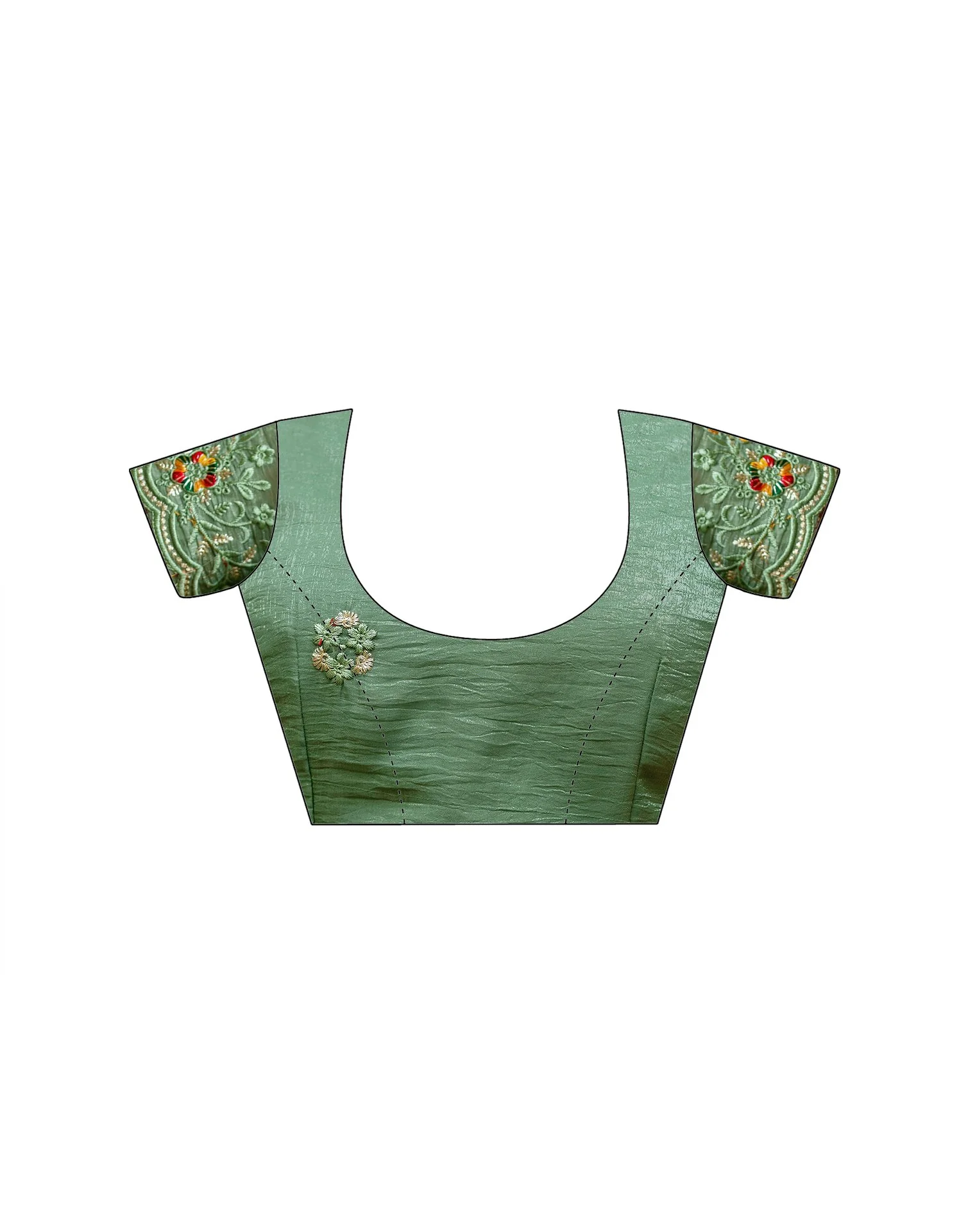 Dusty Green Shimmer Embroidery Saree - Image 13