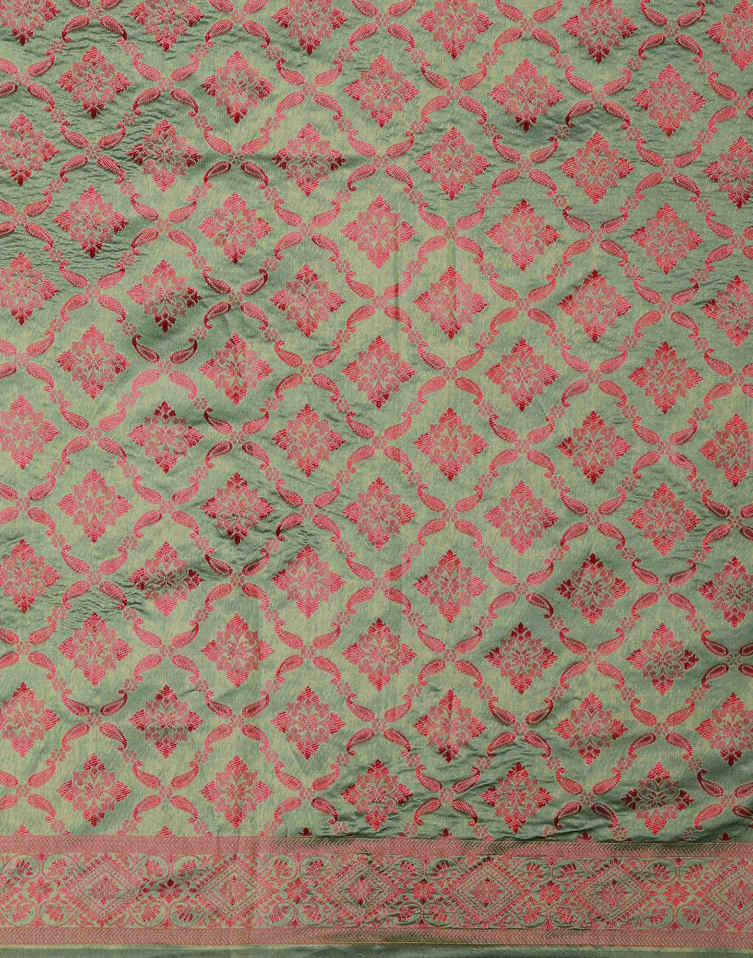 Dusty Green Silk Woven Banarasi Saree - Image 7