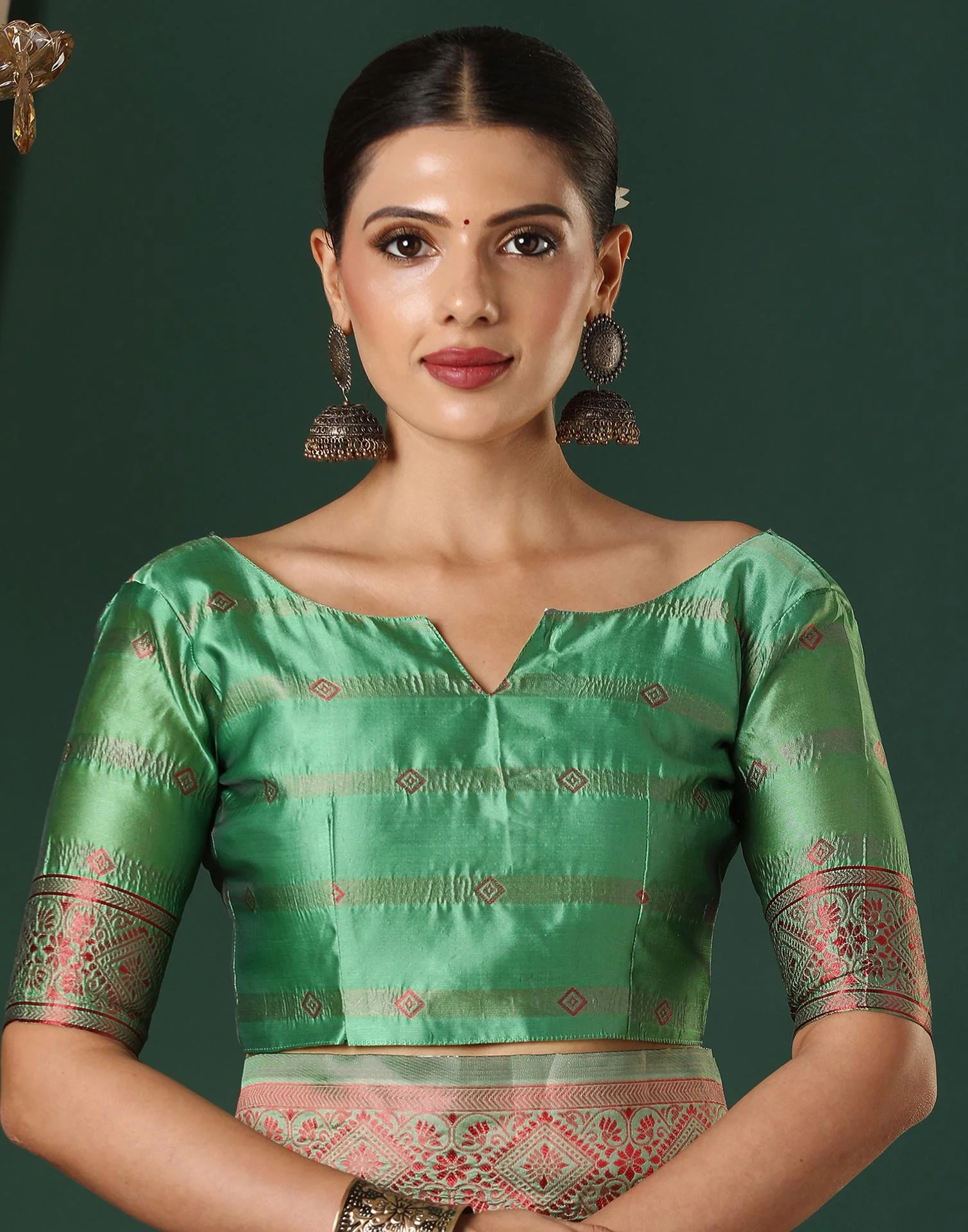 Dusty Green Silk Woven Banarasi Saree - Image 9