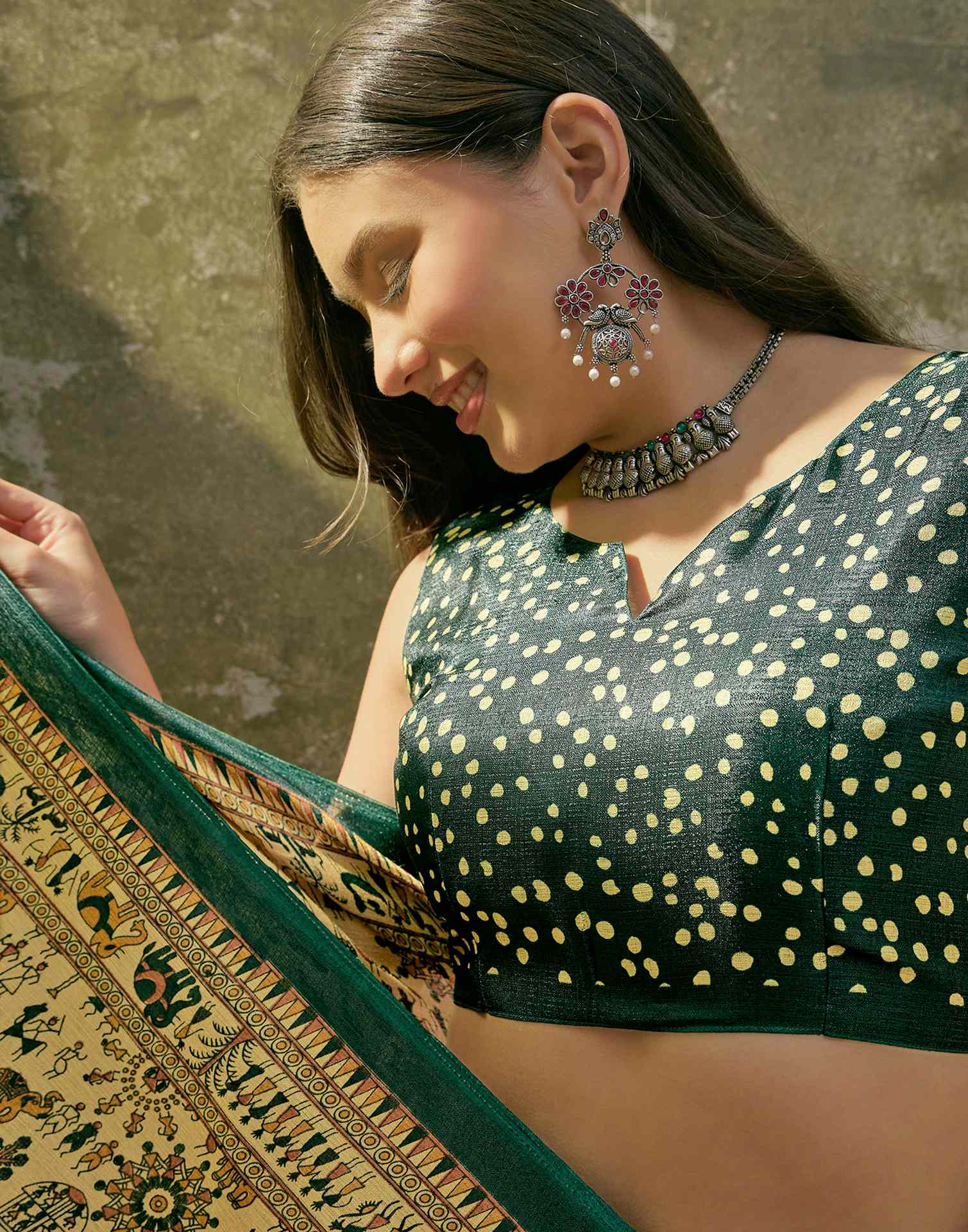 Dusty Lemon Yellow Khadi Printed Saree - Image 8