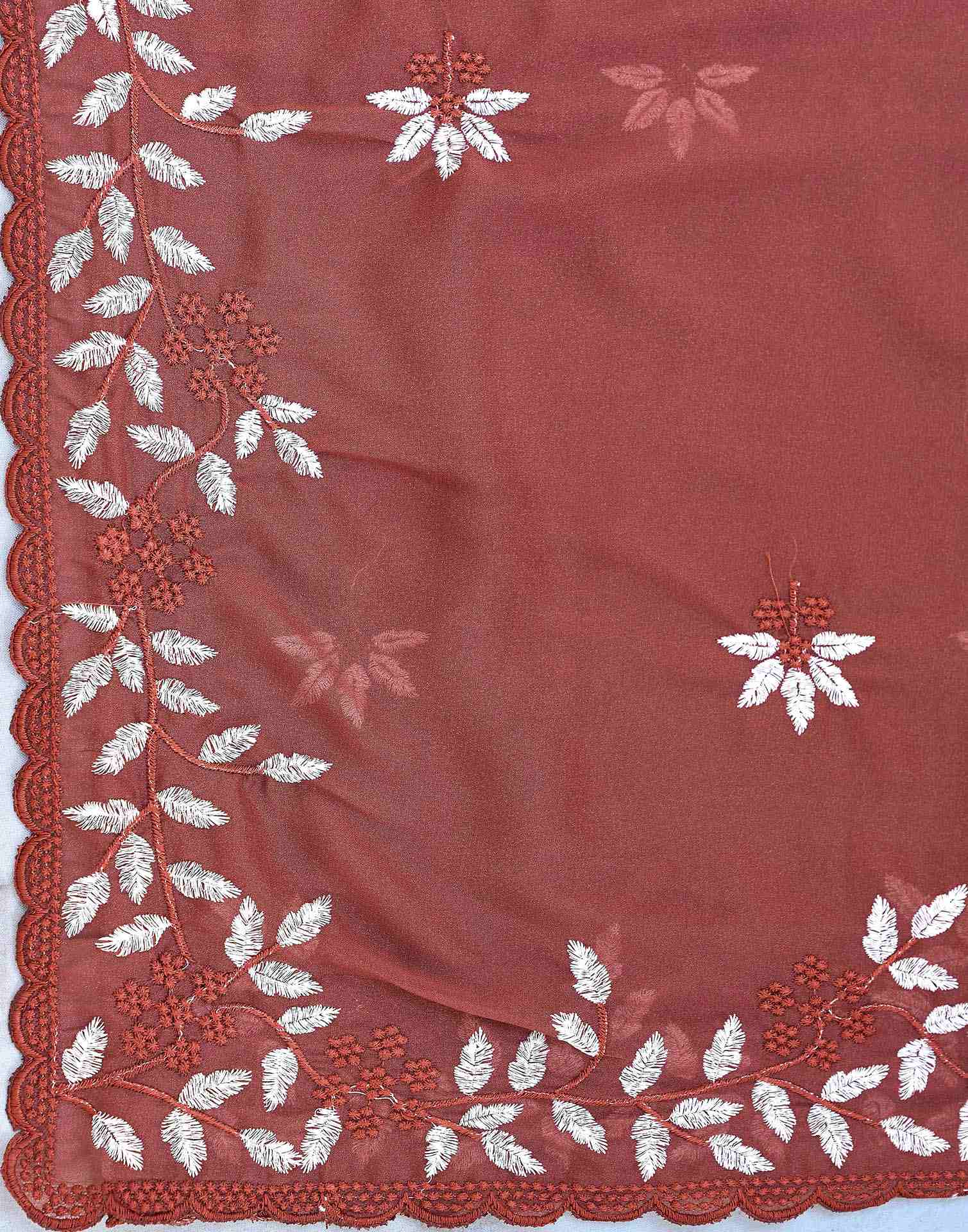Dusty Maroon Shimmer Georgette Sequence Embroidery saree - Image 8