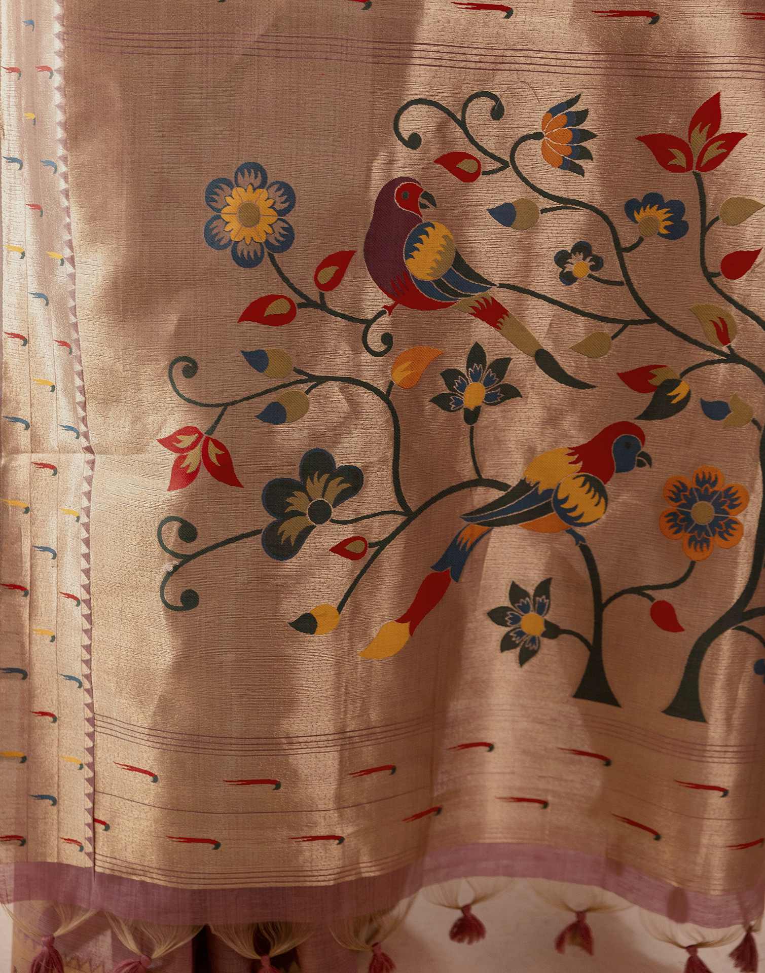 Dusty Mauve Chanderi Cotton Woven Paithani Saree - Image 13