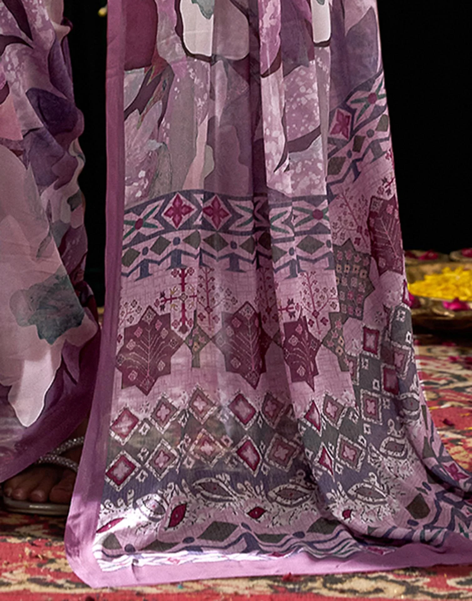 Dusty Mauve Georgette Printed Saree - Image 7