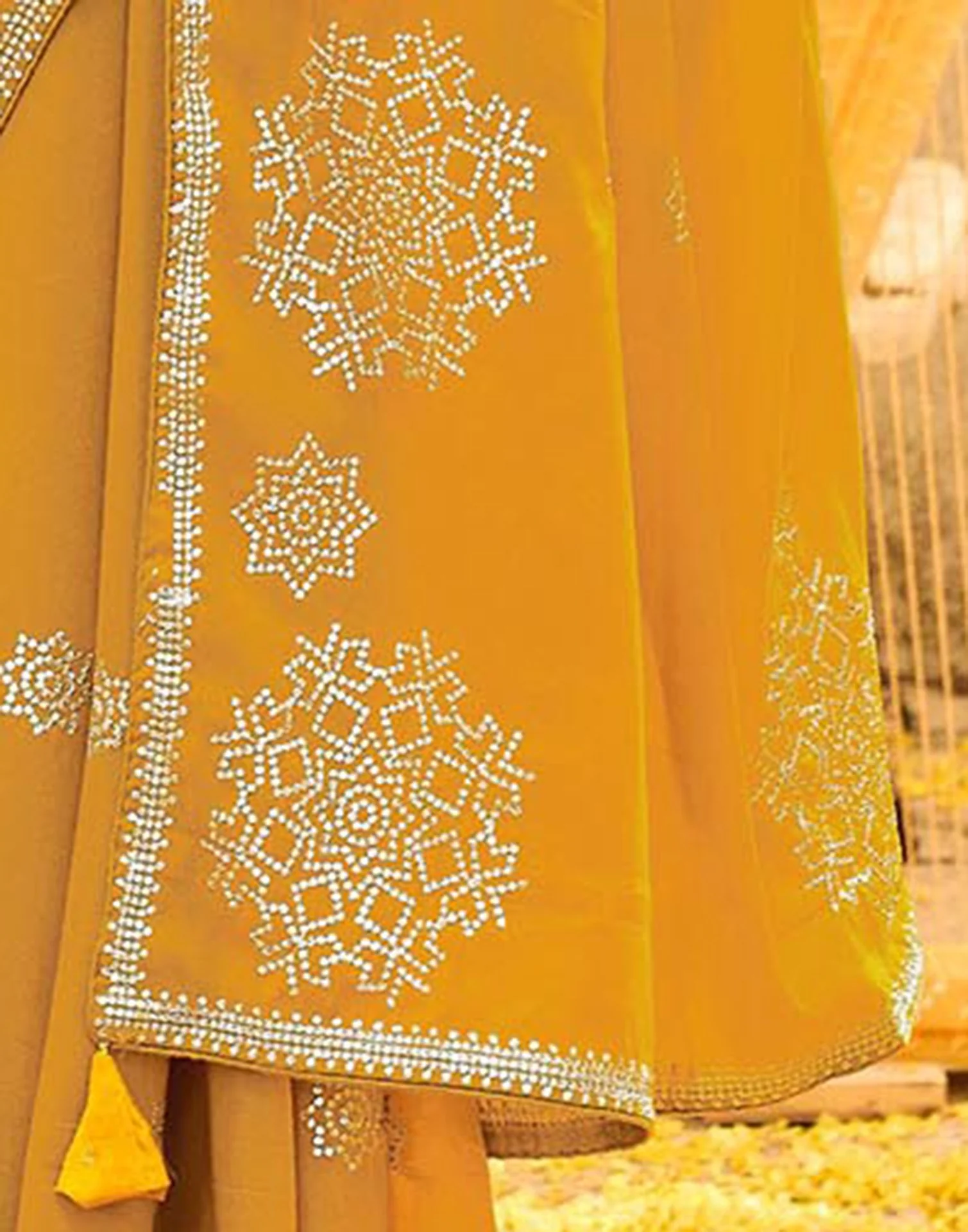 Yellow Shimmer Sequence Embroidery Saree - Image 7