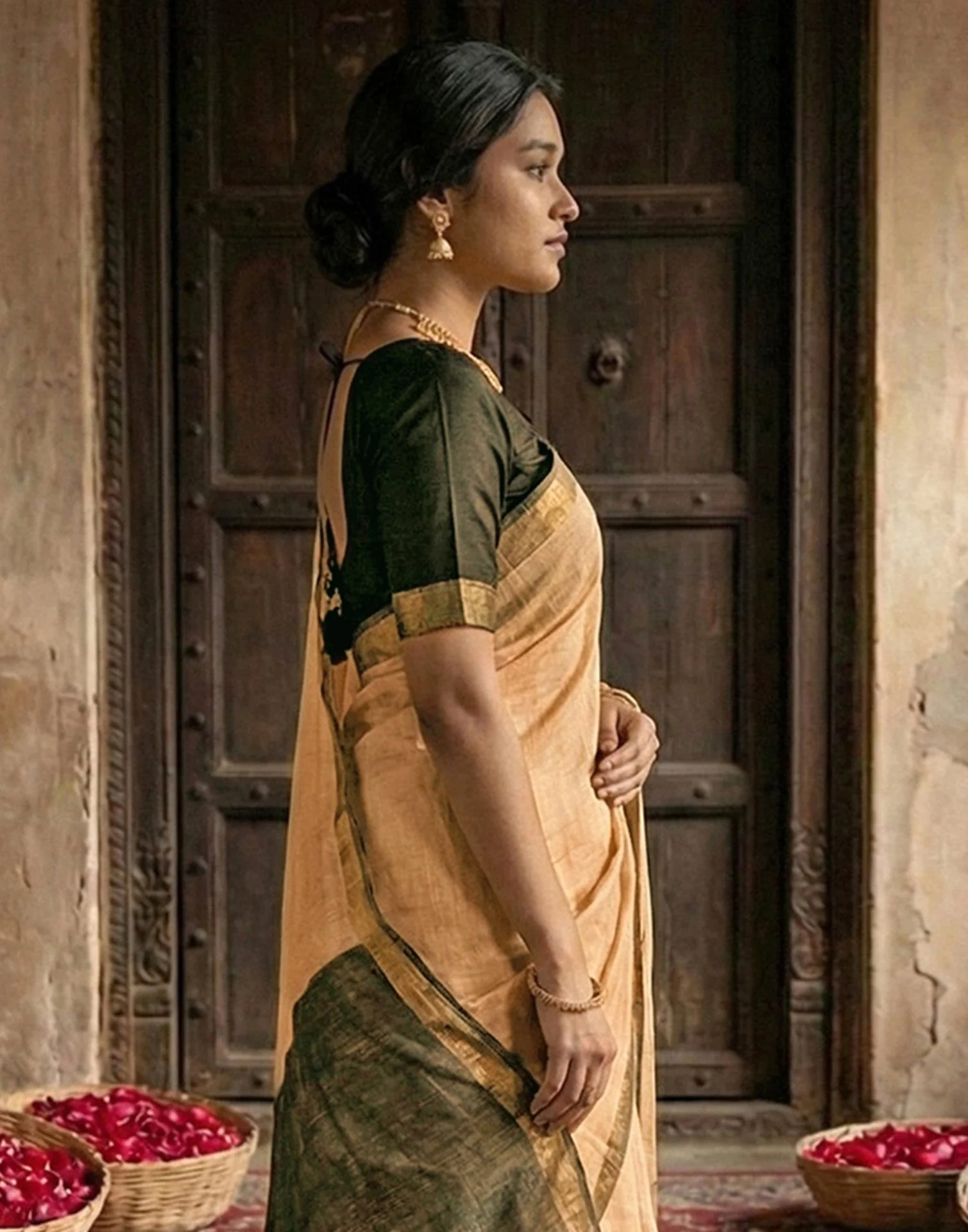 Dusty Mustard Beige Chanderi Cotton Zari Border Woven Saree - Image 2