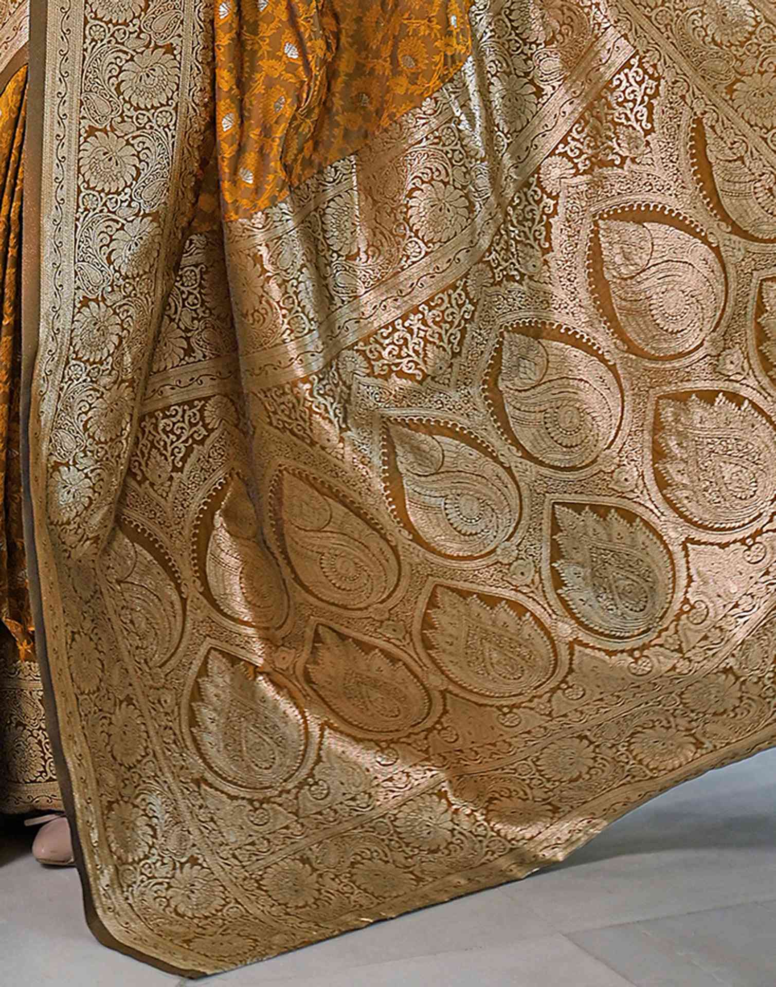 Dusty Mustard Silk Woven Banarasi Saree - Image 11
