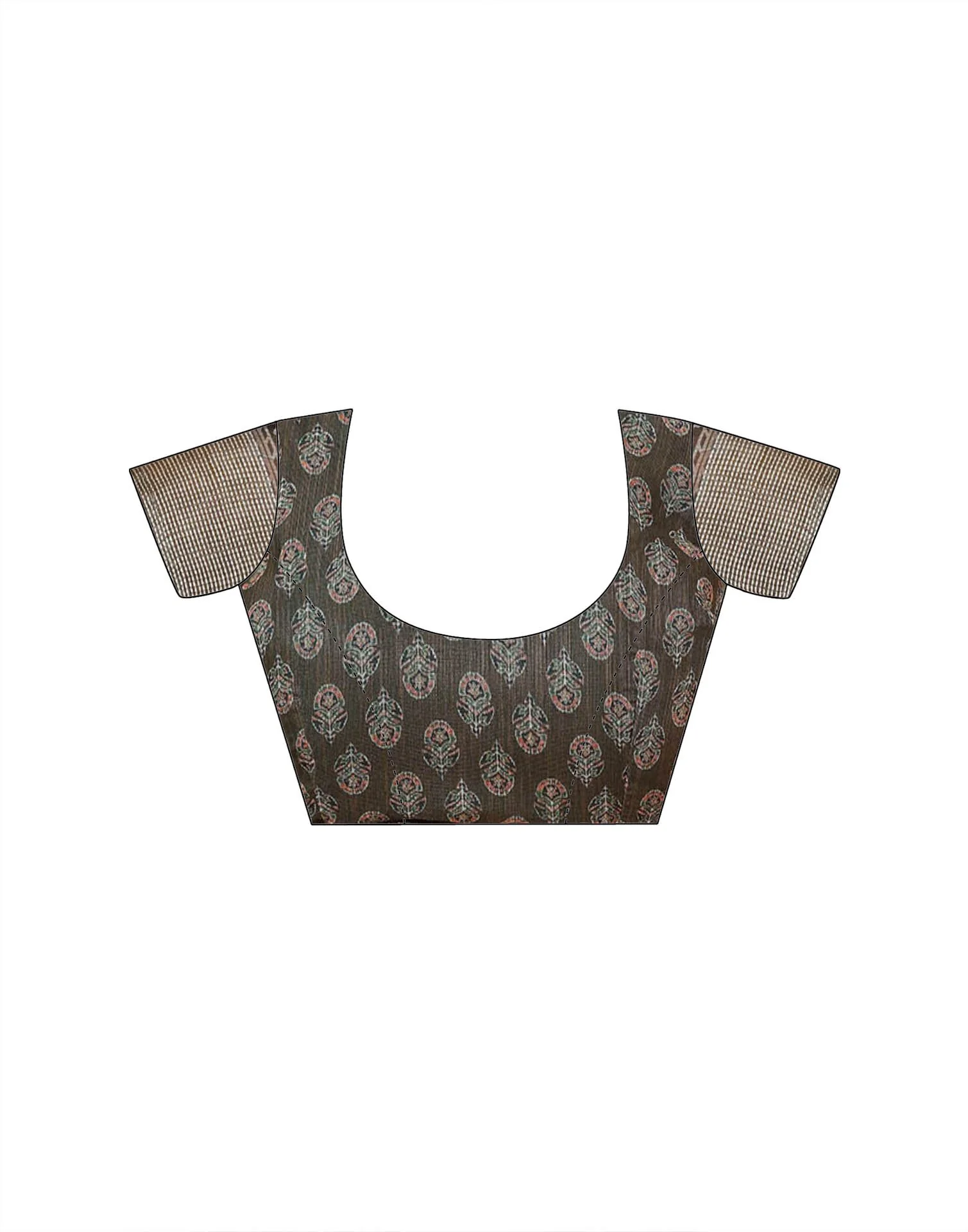 Dusty Olive Green Linen Printed Saree - Image 13