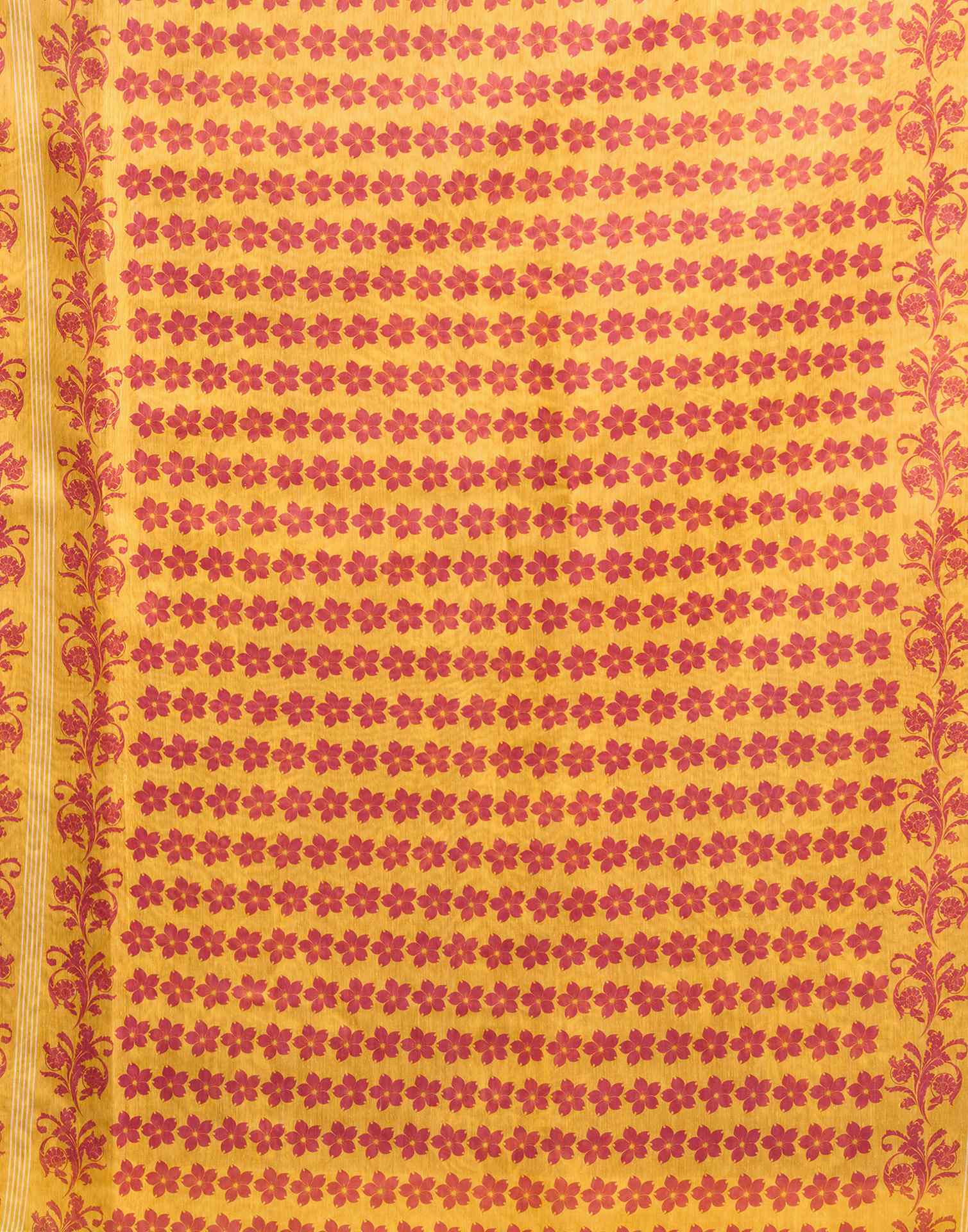 Dusty Orange Chanderi Cotton Floral Printed Saree - Image 7