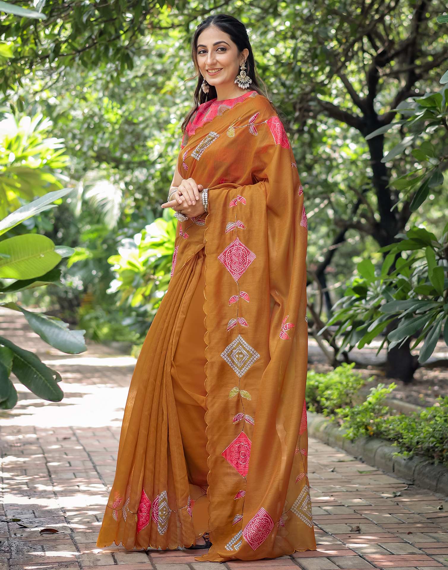 Dusty Orange Cotton Printed Saree - Image 10