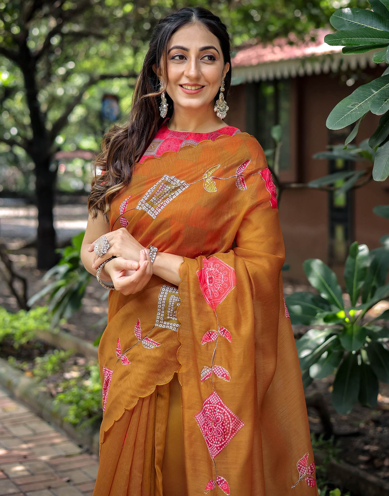 Dusty Orange Cotton Printed Saree - Image 5