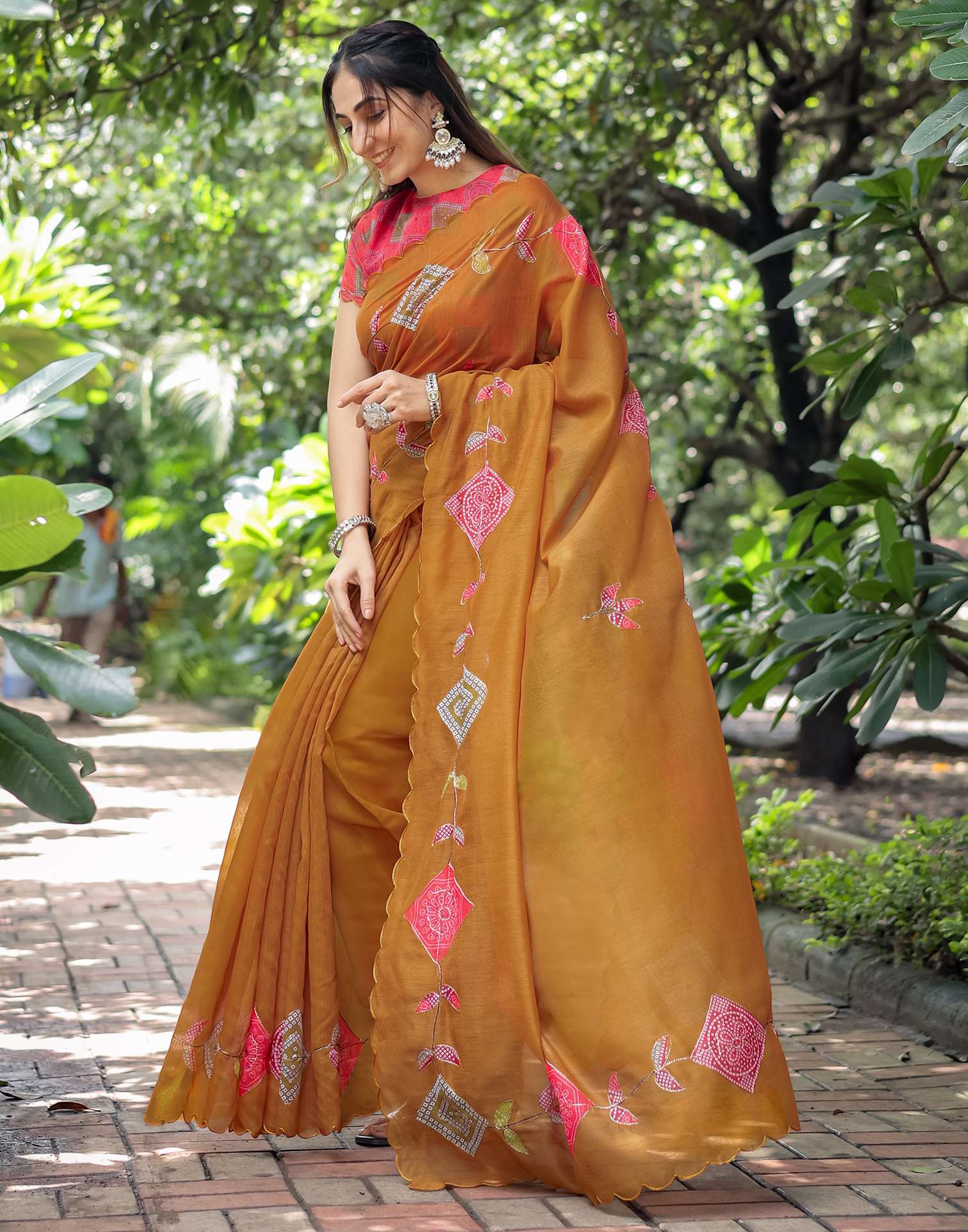 Dusty Orange Cotton Printed Saree - Image 6