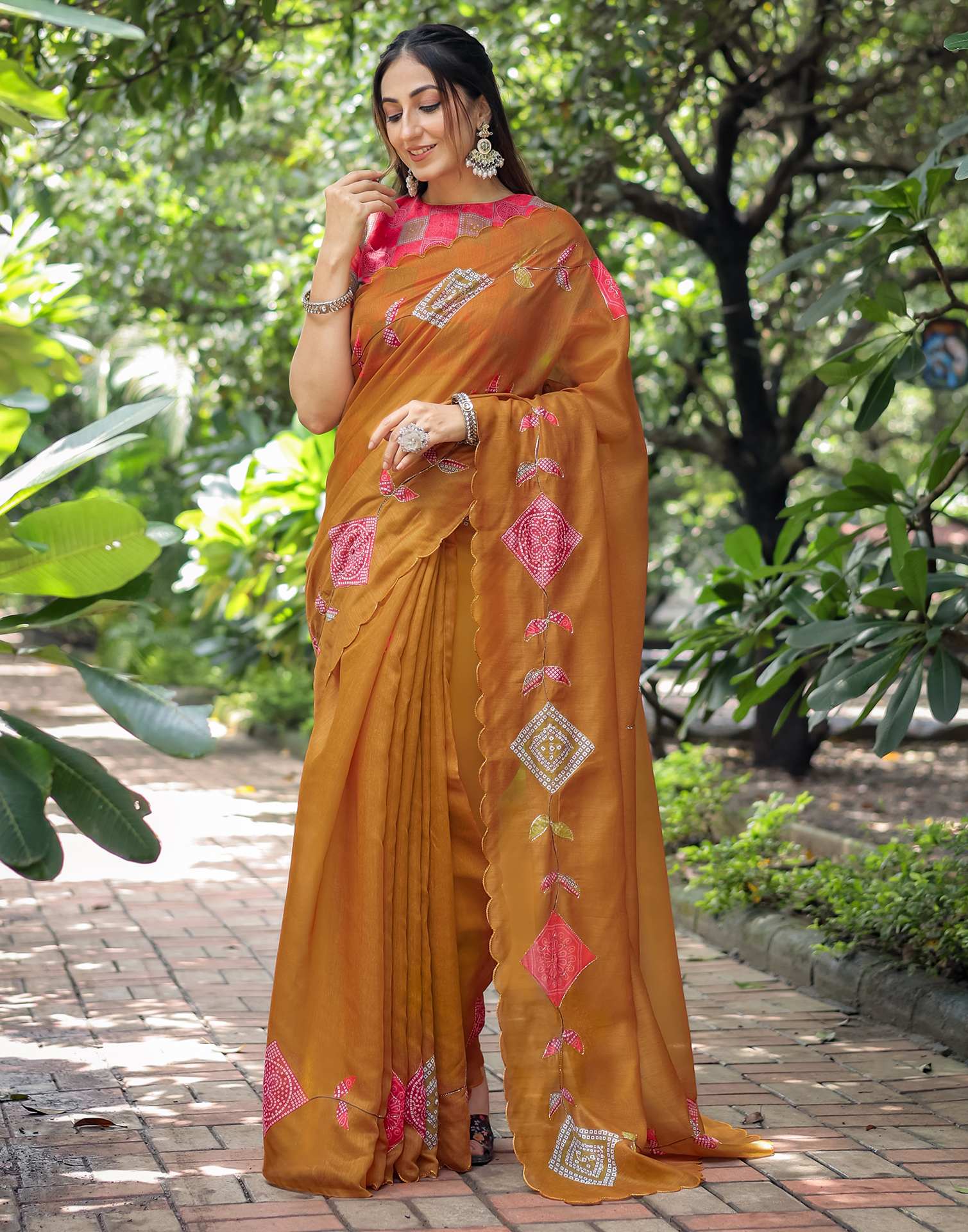 Dusty Orange Cotton Printed Saree - Image 7