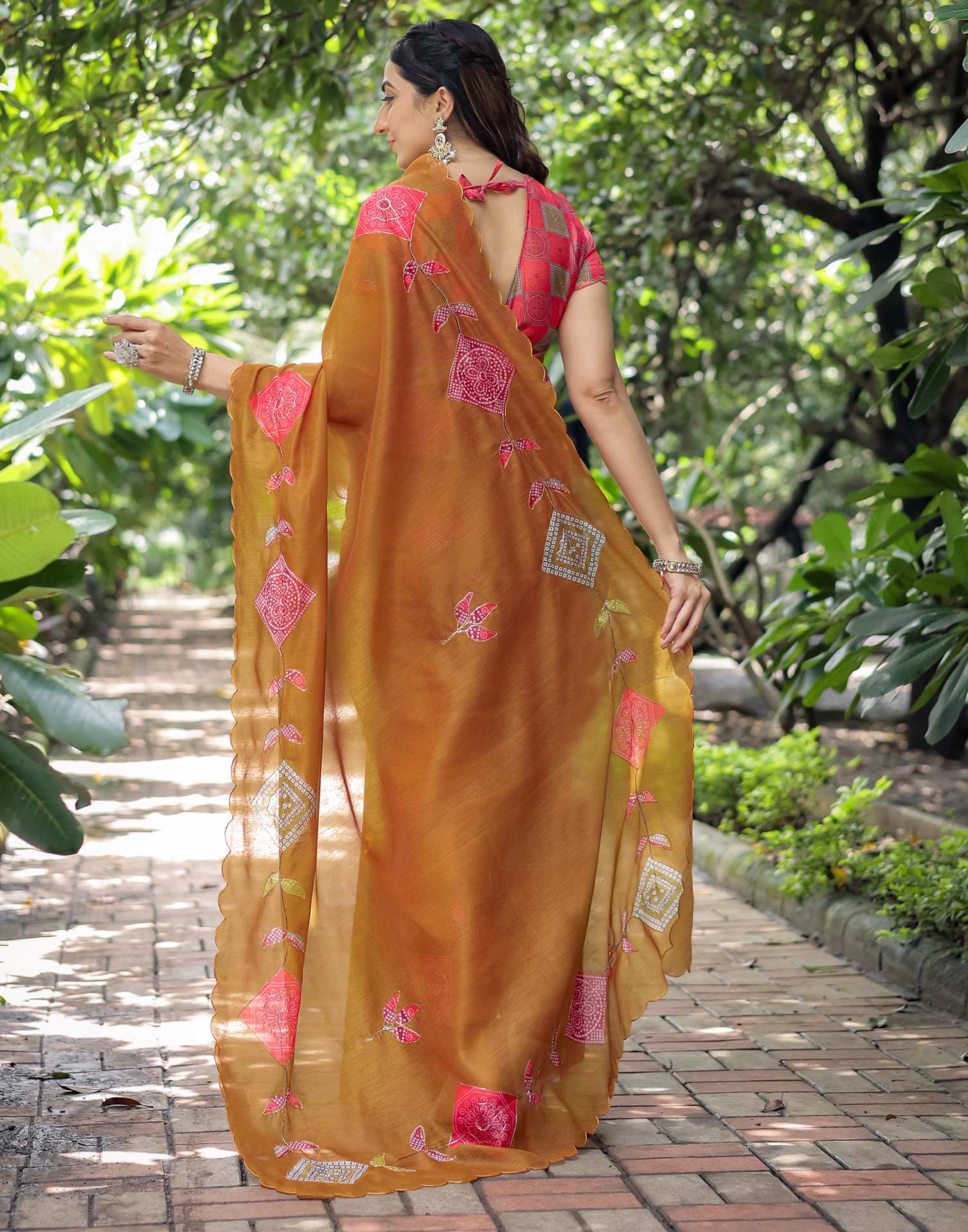 Dusty Orange Cotton Printed Saree - Image 8