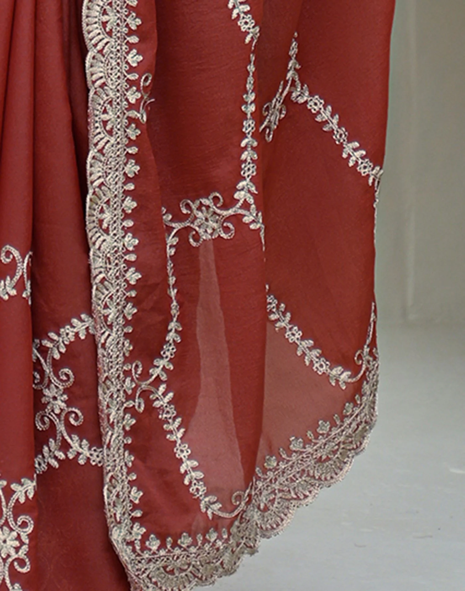 Dusty Orange Shimmer Embroidery Saree - Image 9