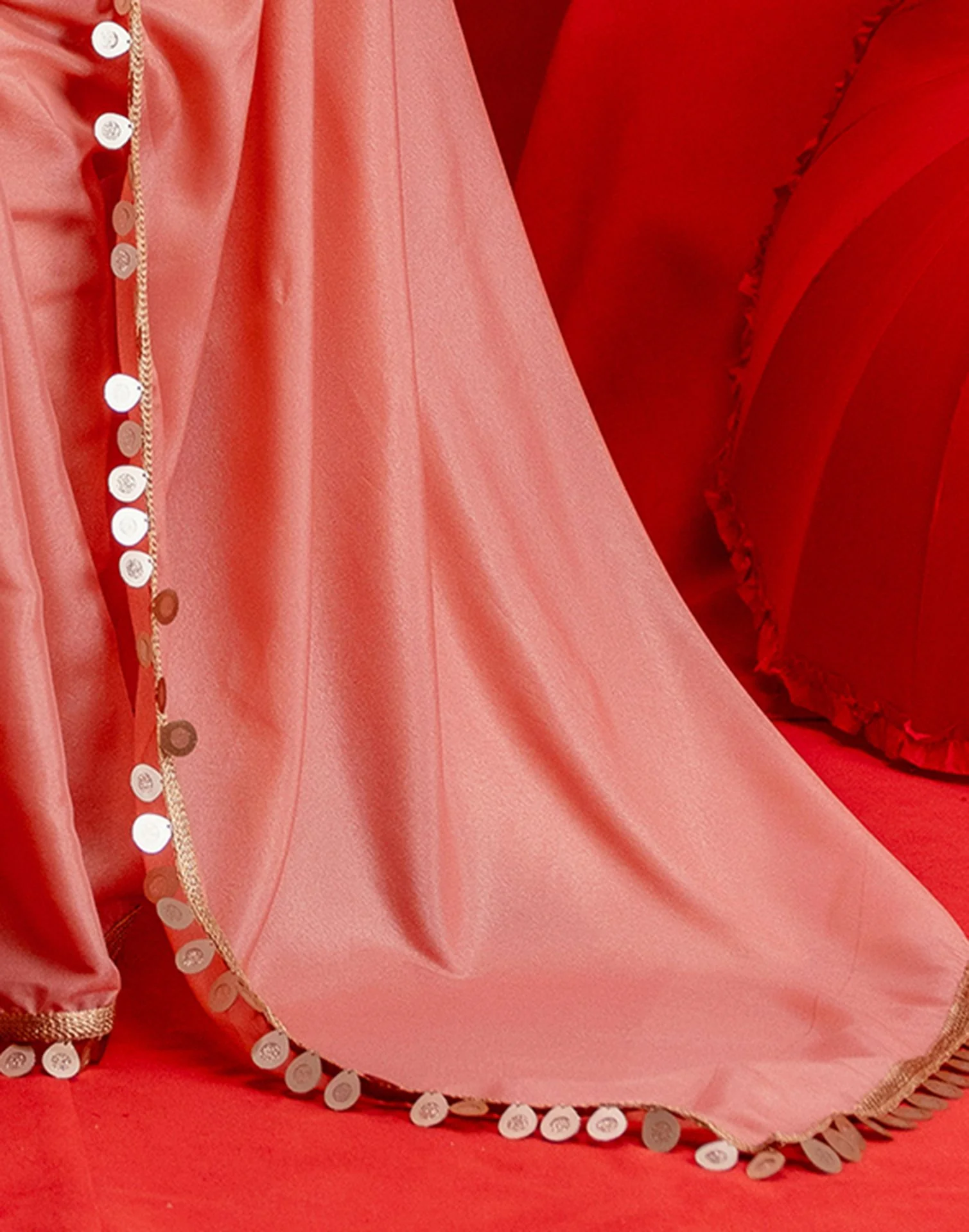 Dusty Peach Shimmer Lace Saree - Image 10
