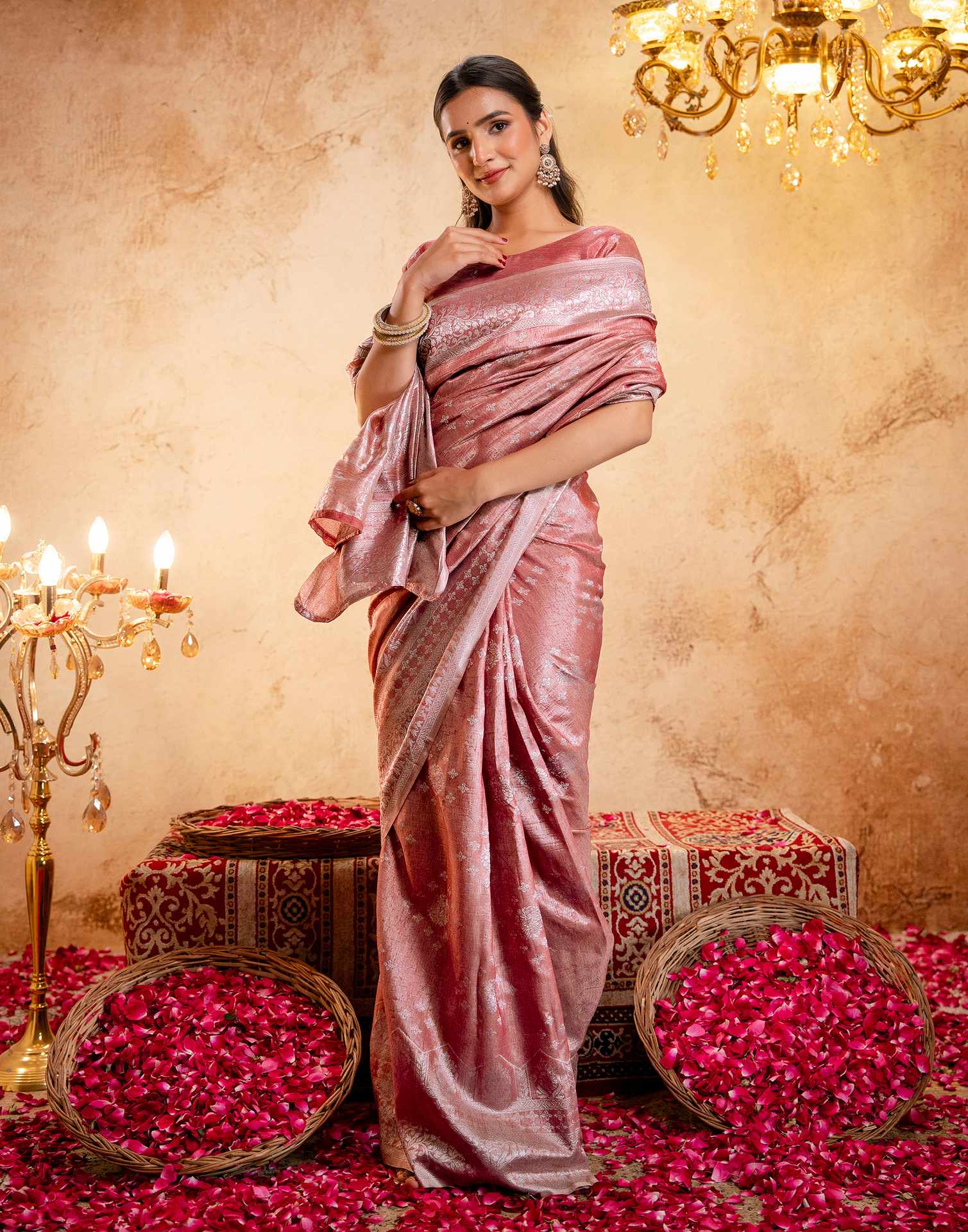 Dusty Peach Silk Woven Banarasi Saree - Image 10