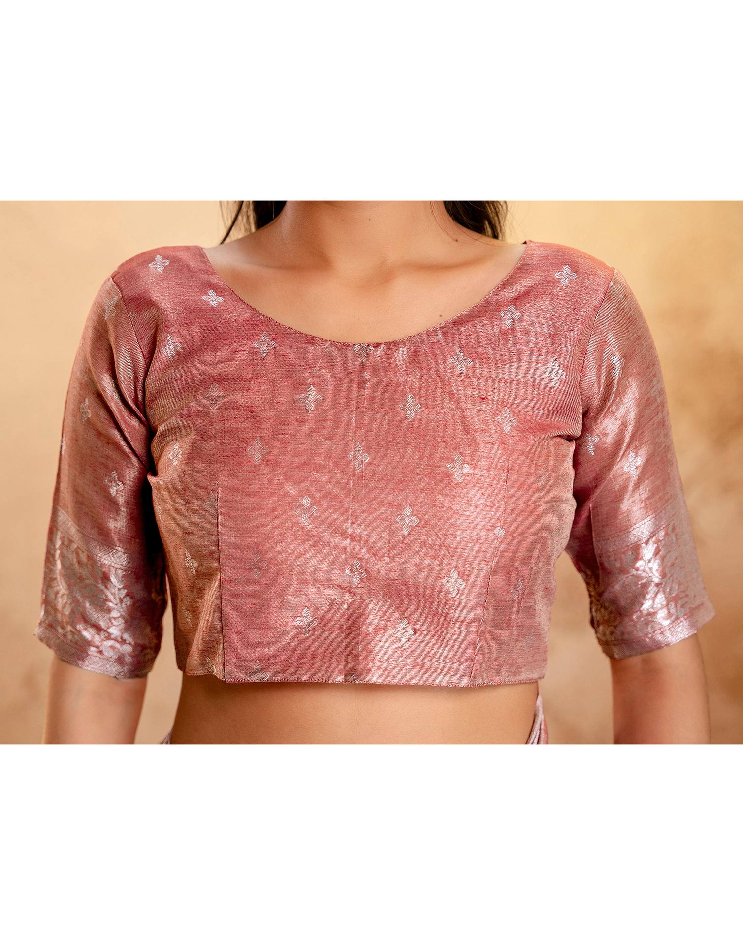 Dusty Peach Silk Woven Banarasi Saree - Image 13