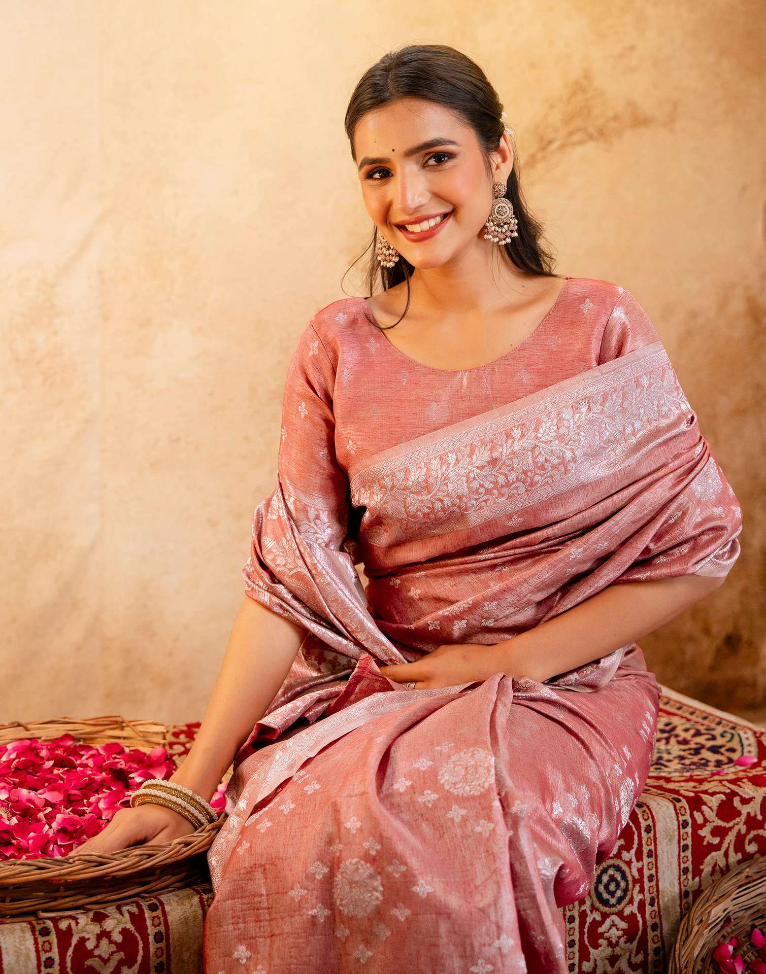 Dusty Peach Silk Woven Banarasi Saree - Image 2