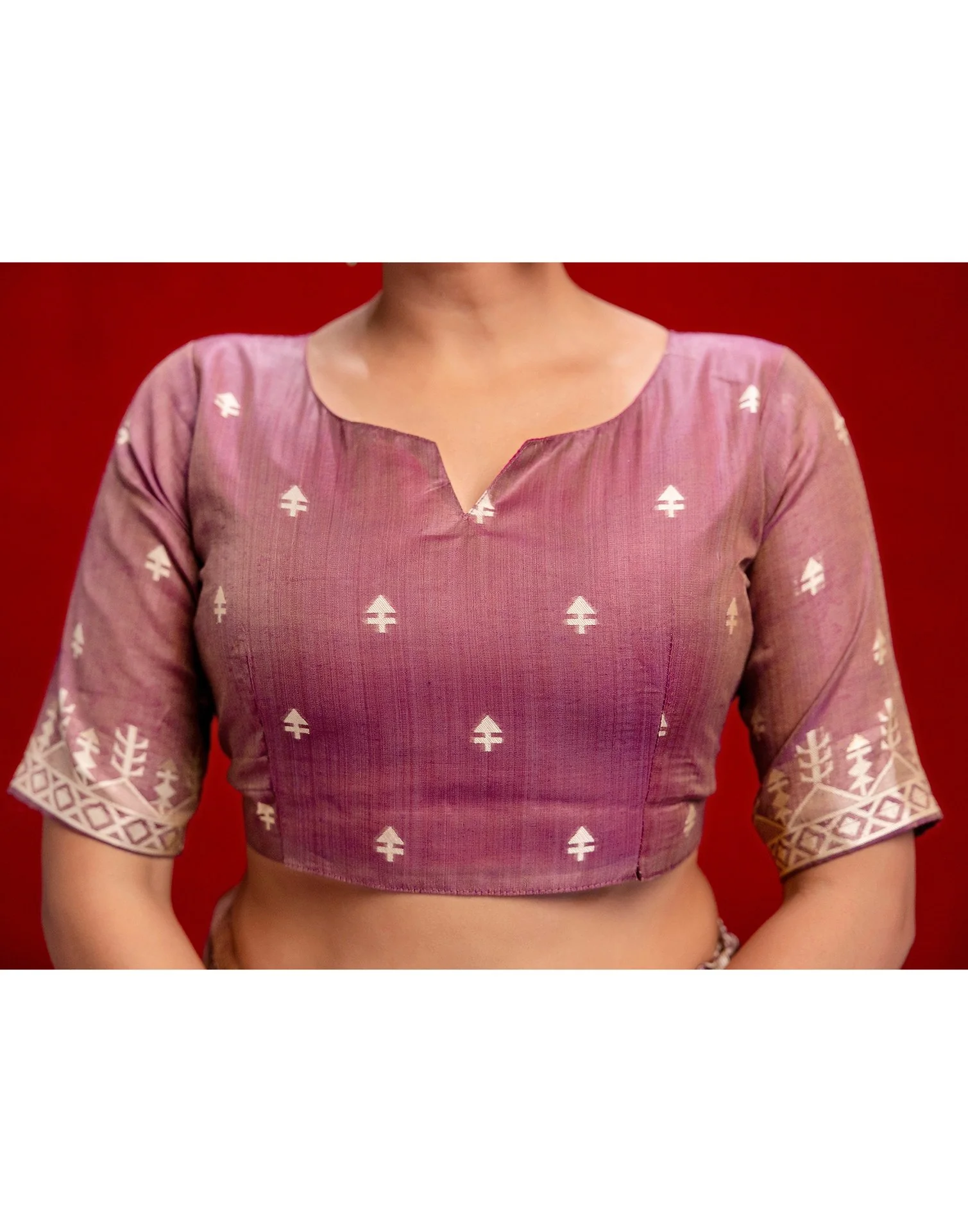 Dusty Purple Cotton Woven Printed Saree - Image 12