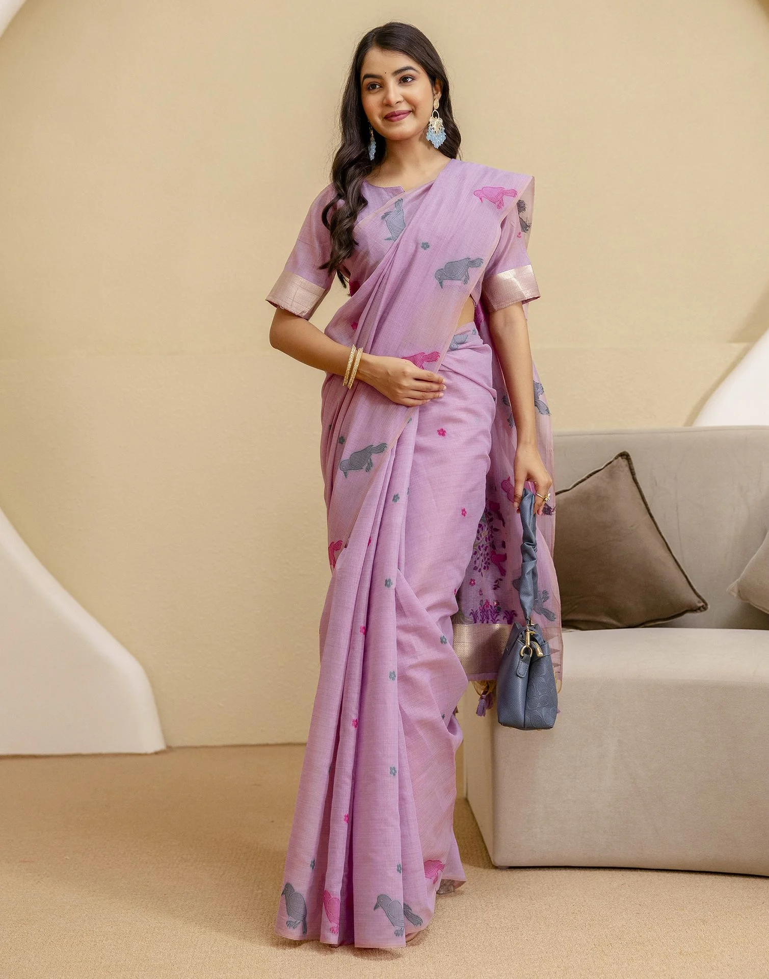 Dusty Purple Cotton Woven Saree - Image 10
