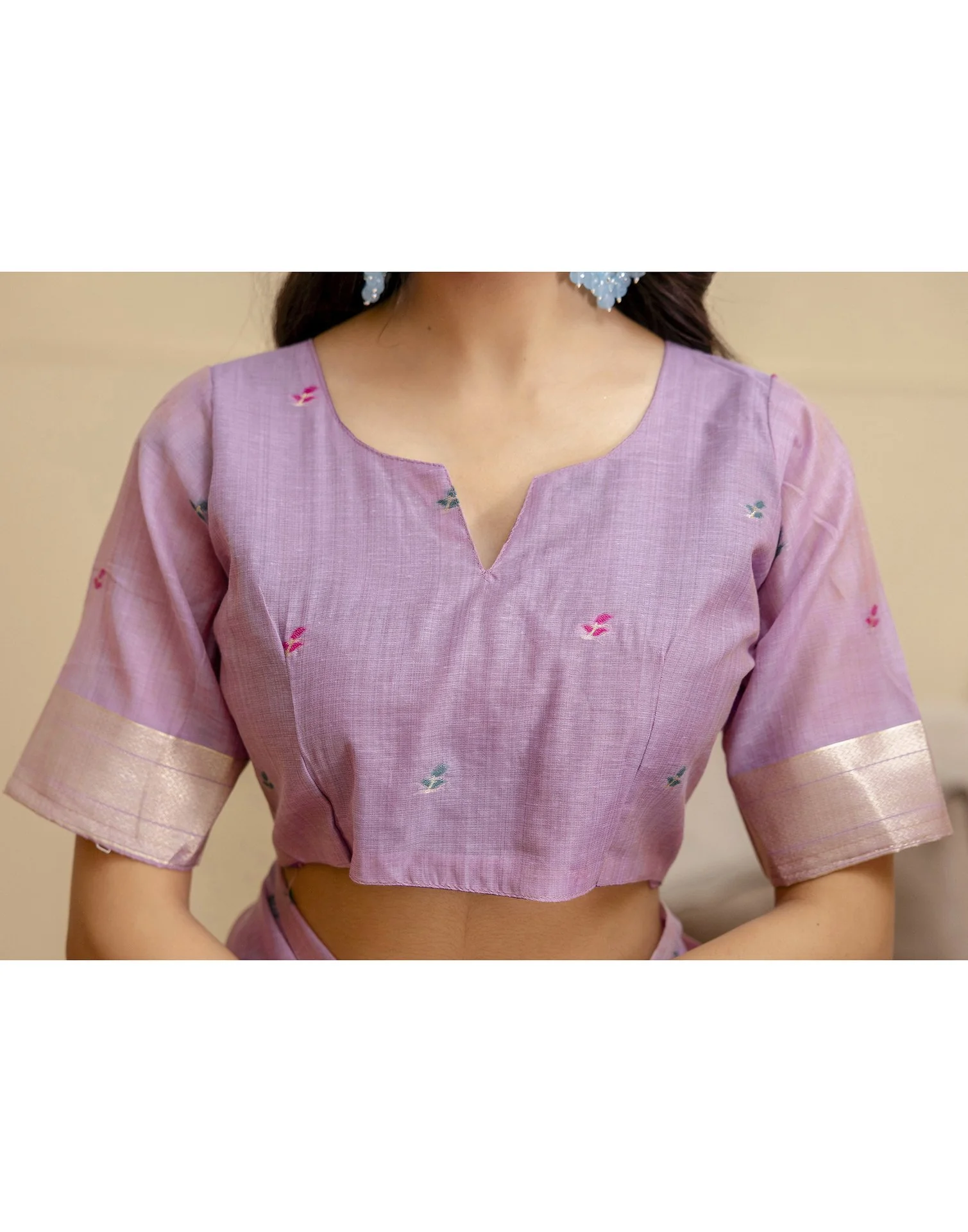 Dusty Purple Cotton Woven Saree - Image 13