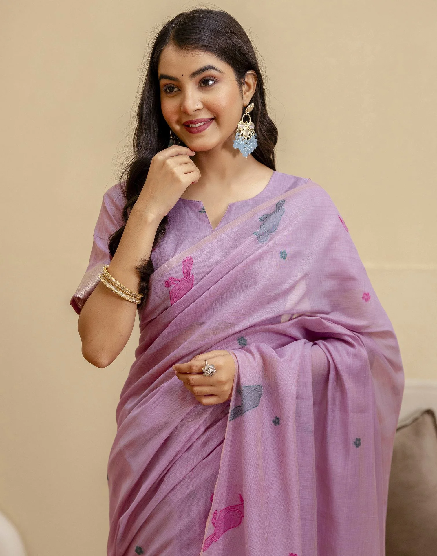 Dusty Purple Cotton Woven Saree - Image 4