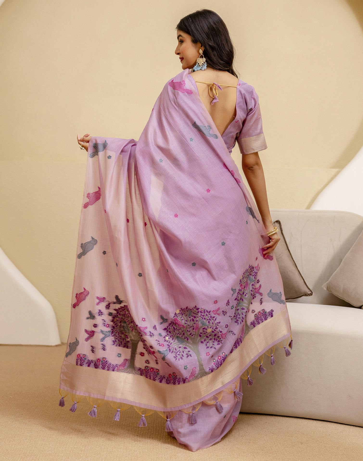 Dusty Purple Cotton Woven Saree - Image 7