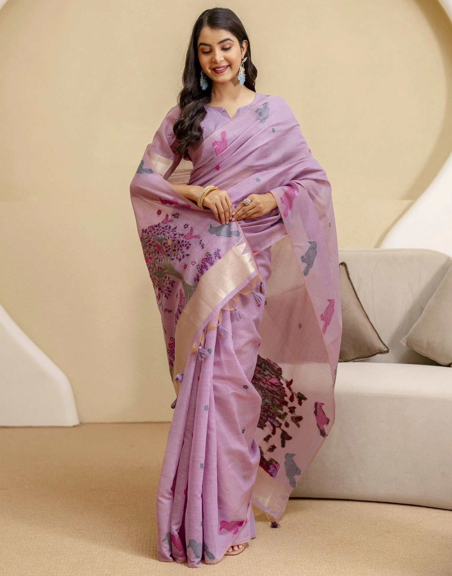 Dusty Purple Cotton Woven Saree - Image 8