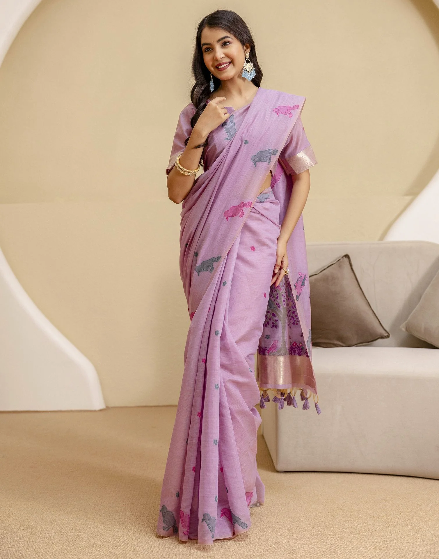 Dusty Purple Cotton Woven Saree - Image 9