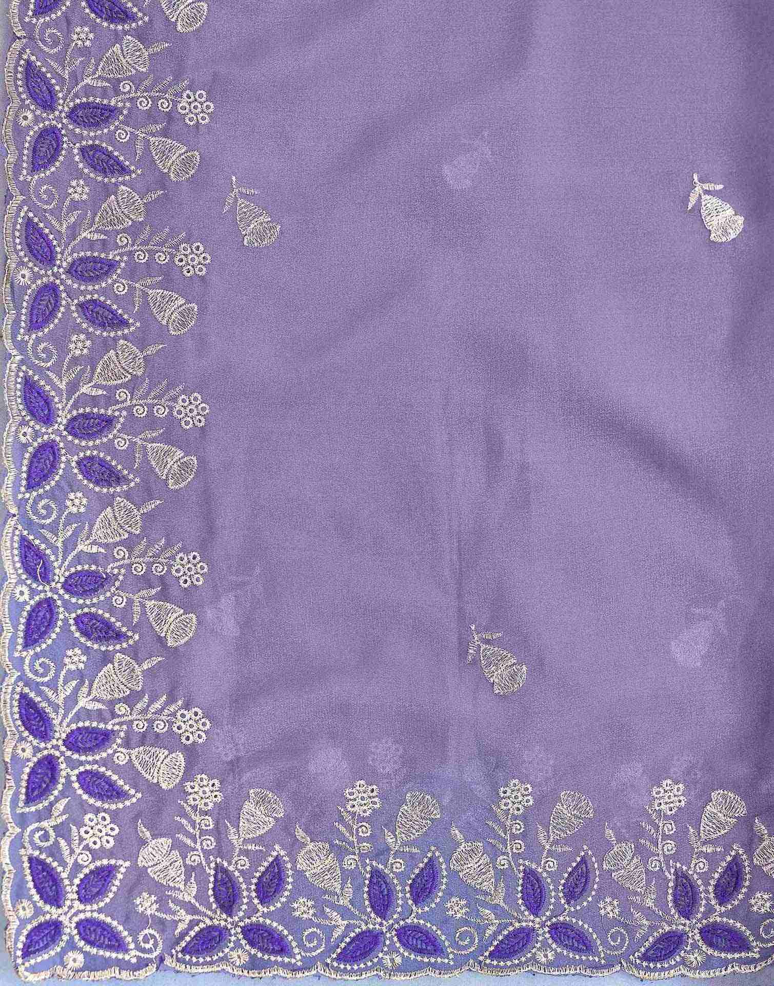 Dusty Purple Georgette Embroidery Saree - Image 8