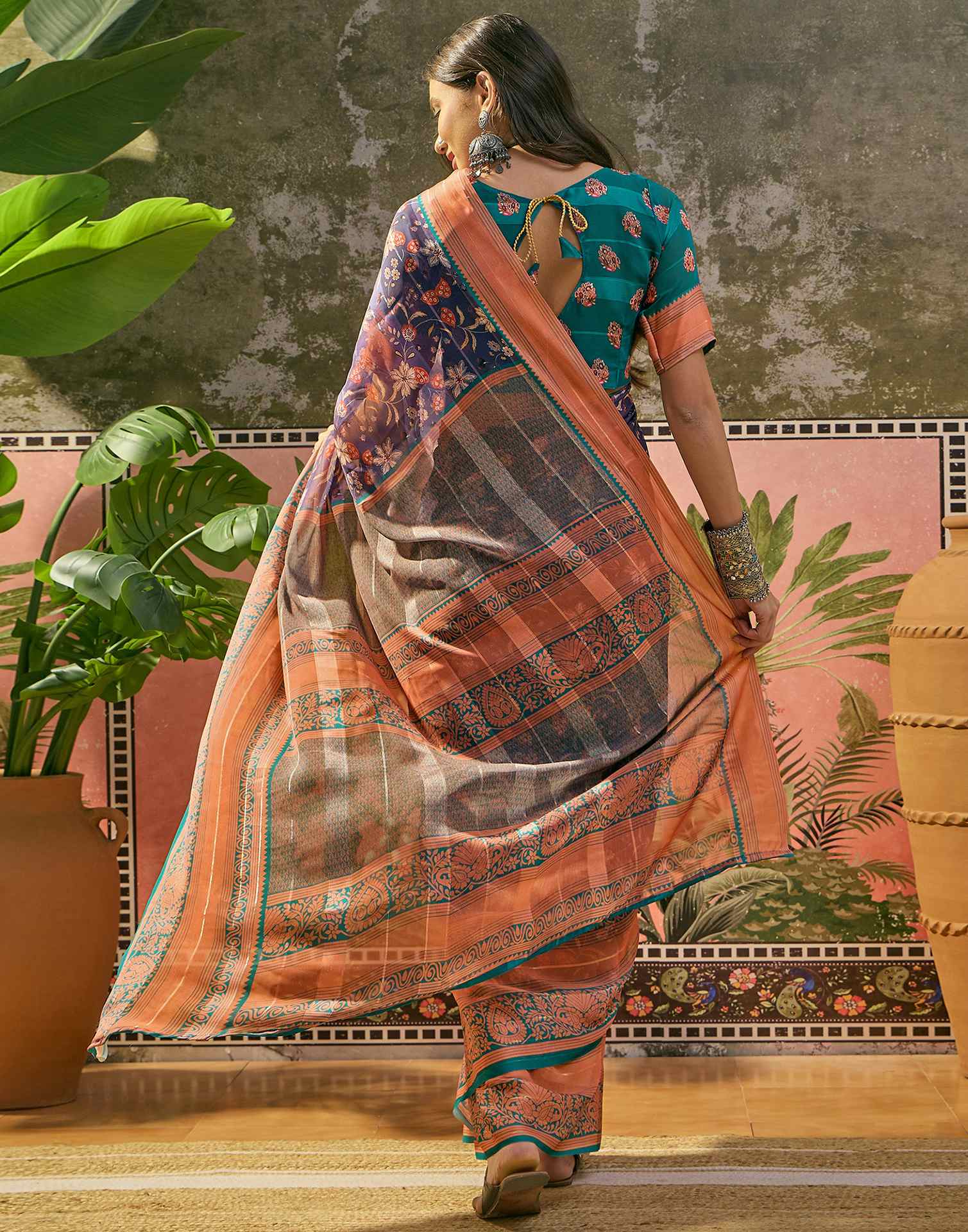 Dusty Purple Georgette Printed Saree - Image 6