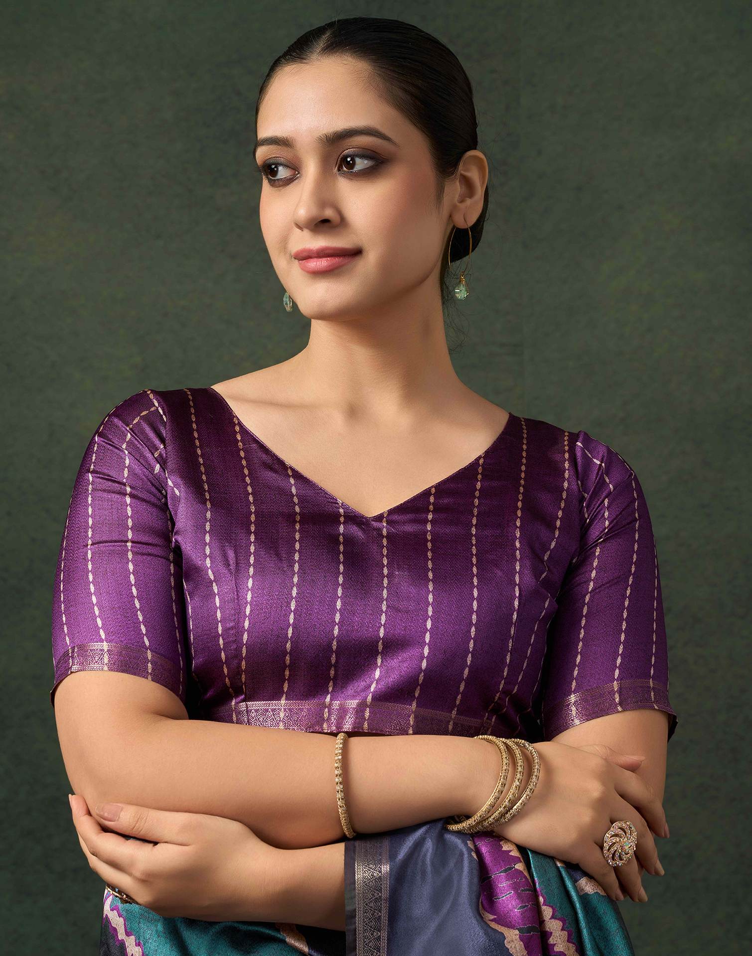 Dusty Purple Silk Printed Saree - Image 7