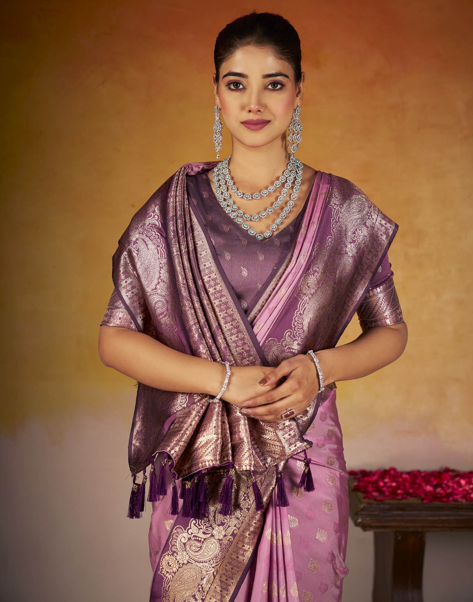 Royal Purple Silk Woven Banarasi Saree - Image 2