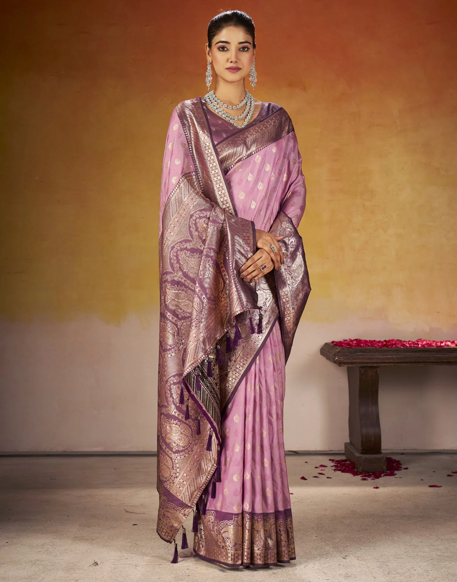 Royal Purple Silk Woven Banarasi Saree - Image 5