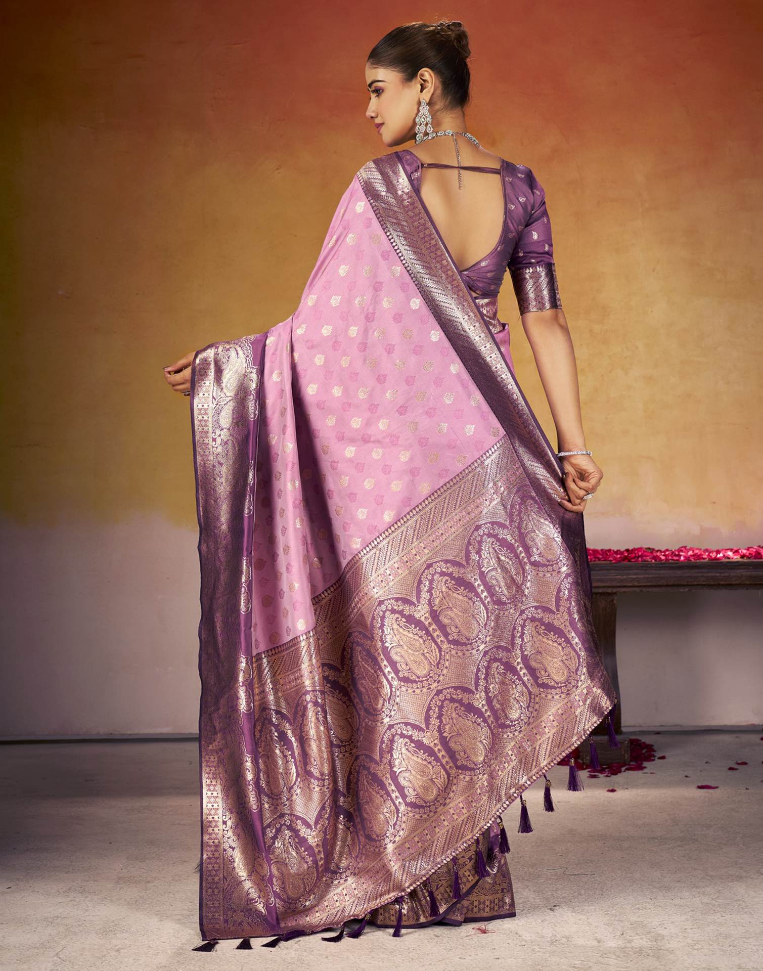 Royal Purple Silk Woven Banarasi Saree - Image 6