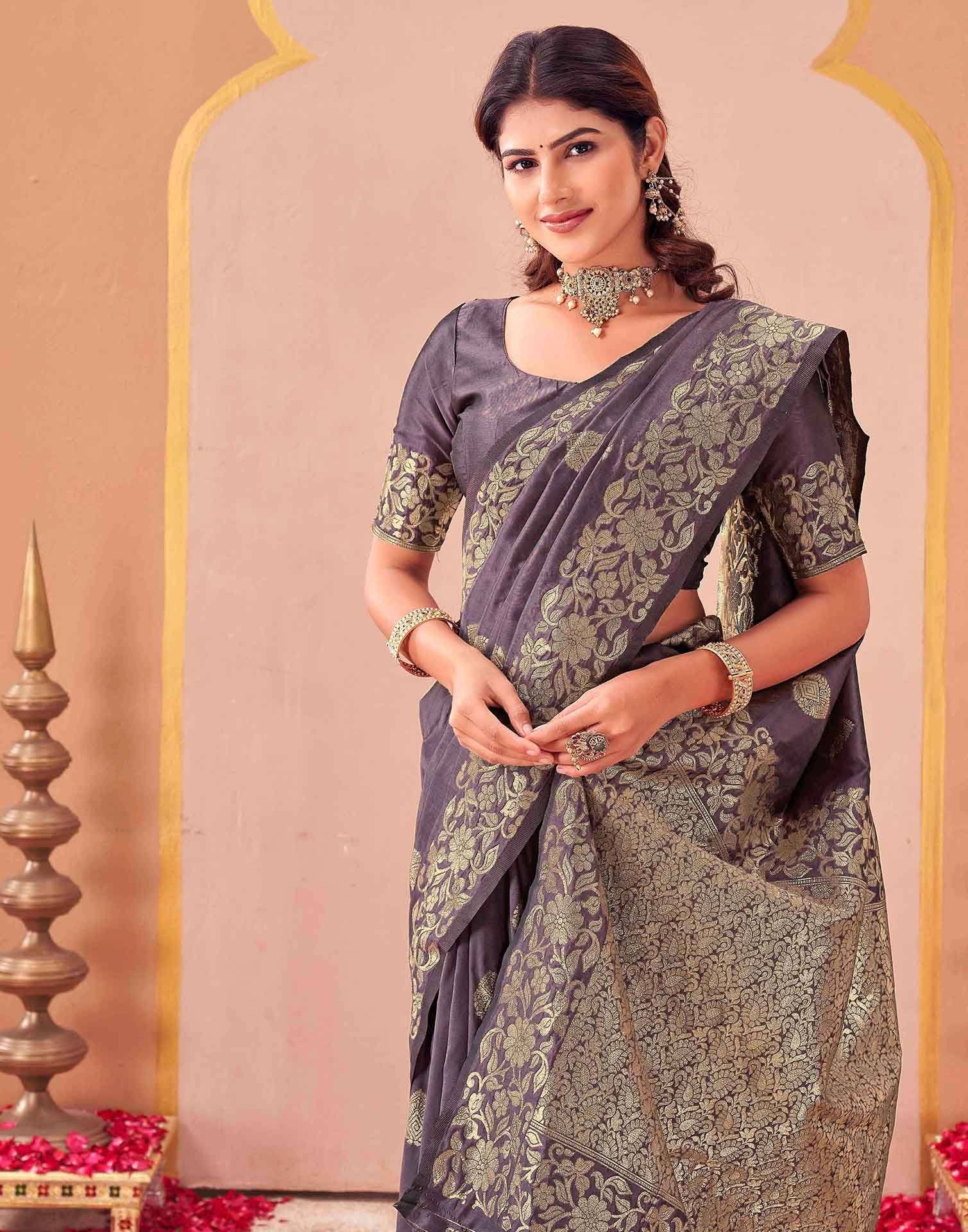 Dusty Purple Silk Woven Banarasi Saree - Image 2
