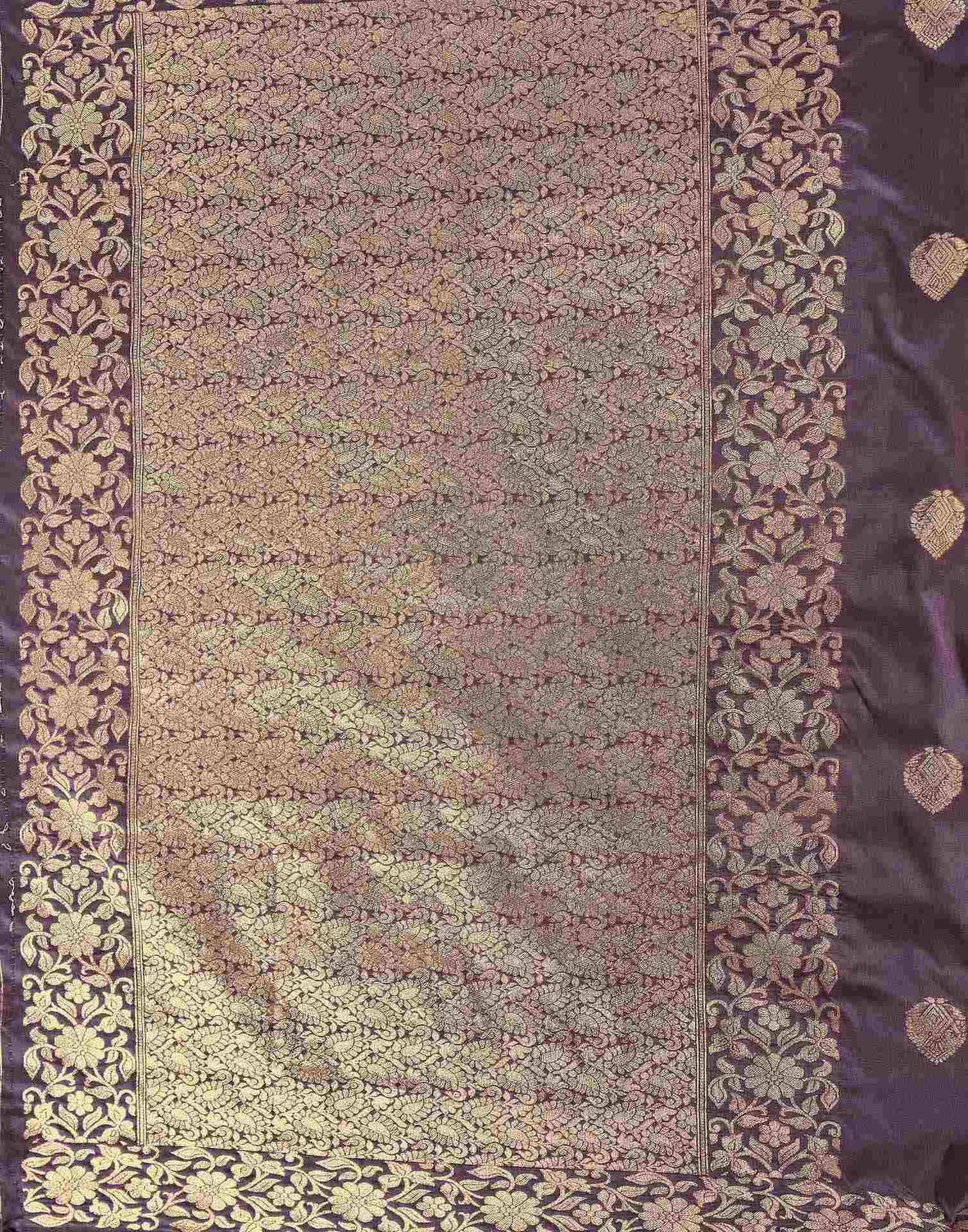 Dusty Purple Silk Woven Banarasi Saree - Image 8