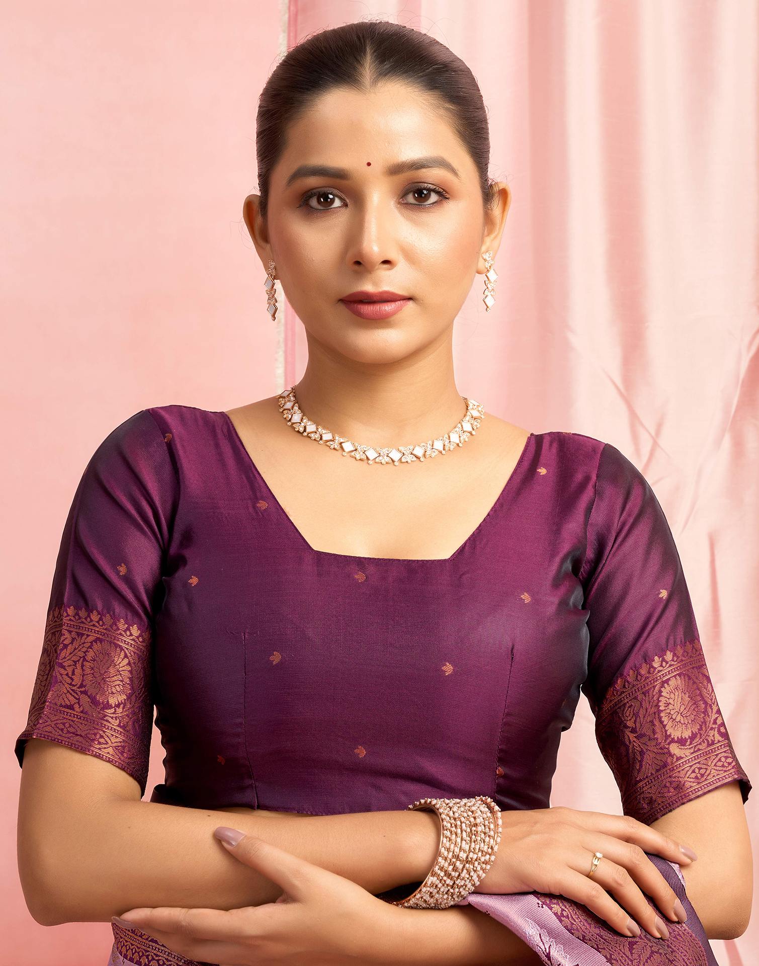 Dusty Purple Silk Woven Kanjivaram Saree - Image 8