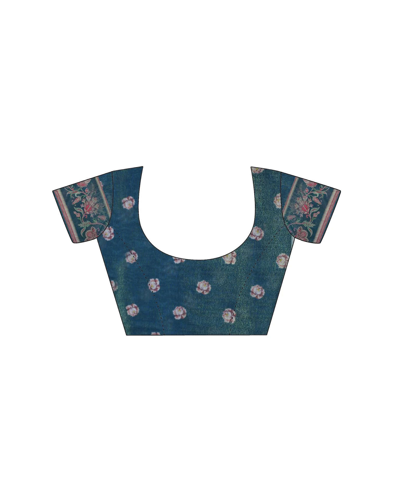 Dusty Rama Blue Linen Floral Printed Saree - Image 9