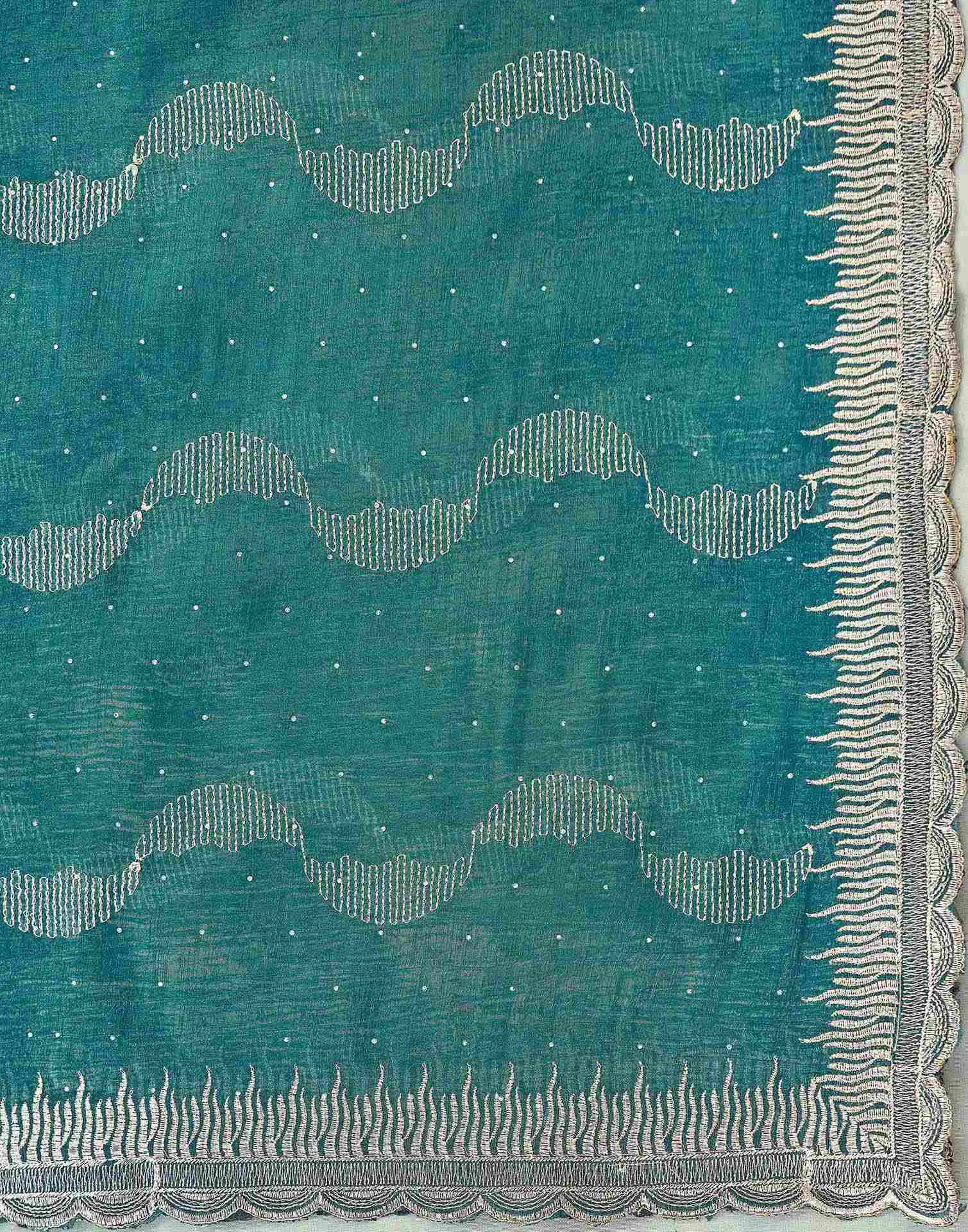 Dusty Rama Green Shimmer Embroidery Embellished Saree - Image 7