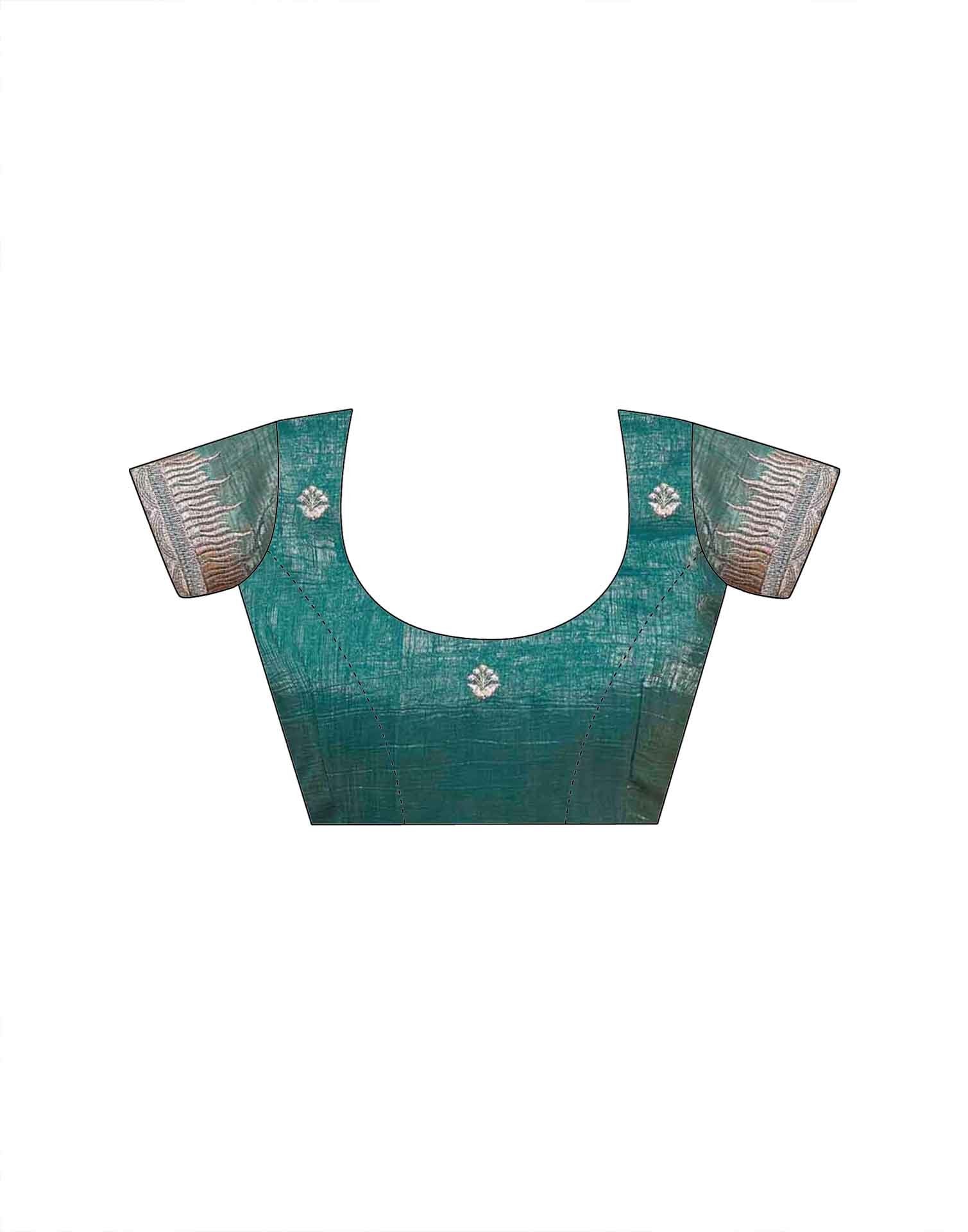 Dusty Rama Green Shimmer Embroidery Embellished Saree - Image 9