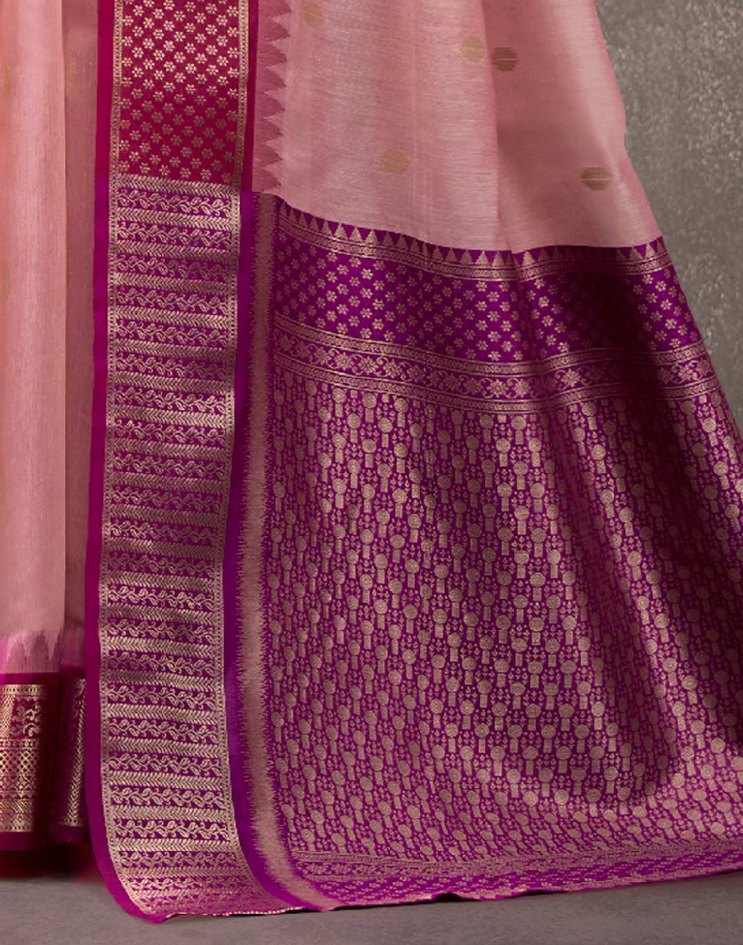 Dusty Rose Pink Cotton Woven Banarasi Saree - Image 6