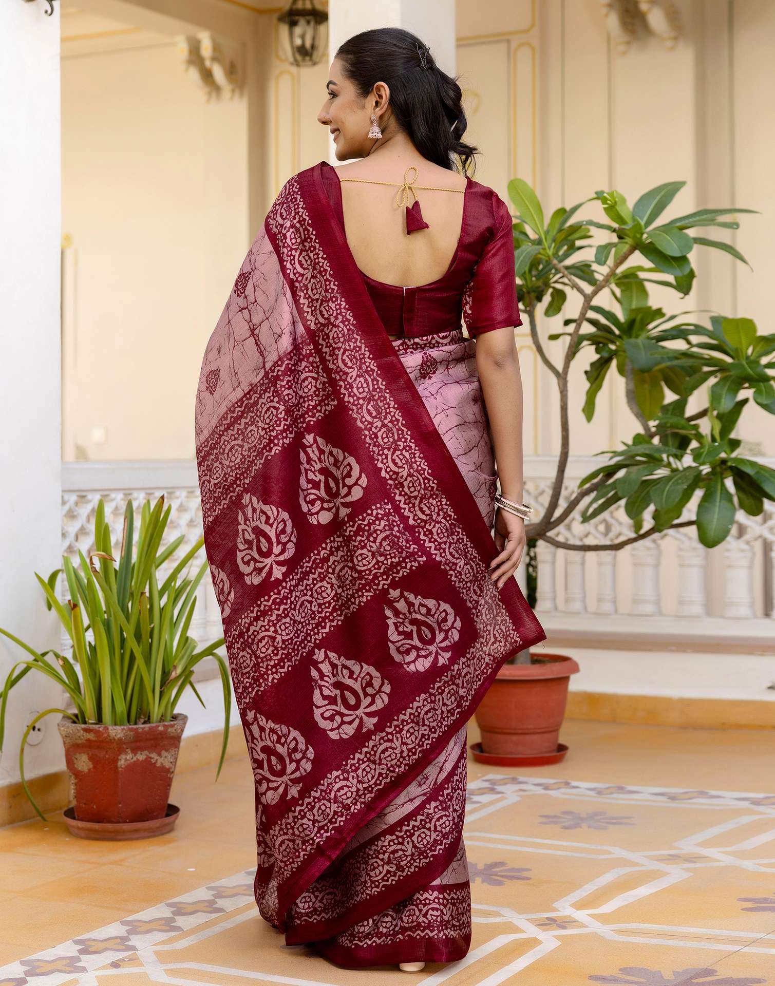 Dusty Rose Pink Khadi Printed Saree - Image 7